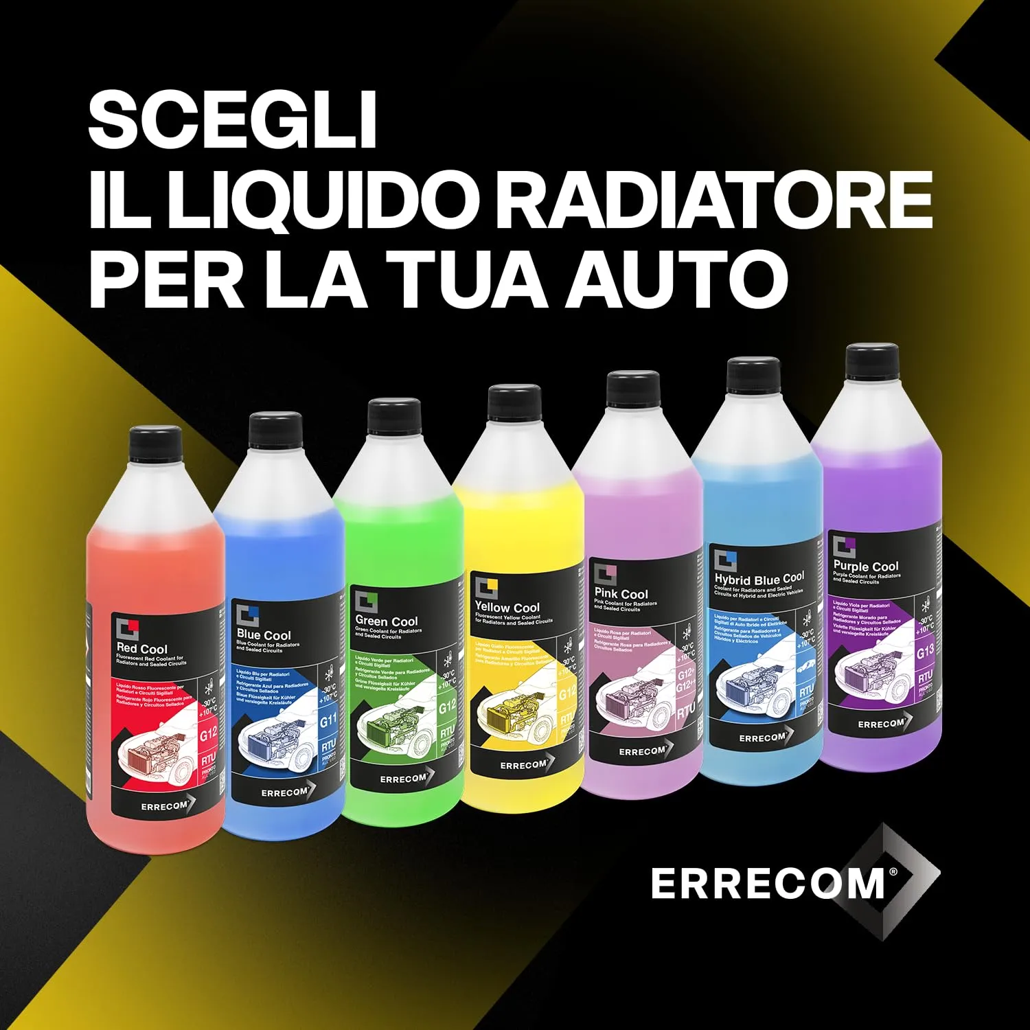 ERRECOM Yellow Cool Liquido Radiatore Giallo Fluorescente G12 OAT -30°C/+107°C, Pronto all’Uso, 1 Litro - immagine 7
