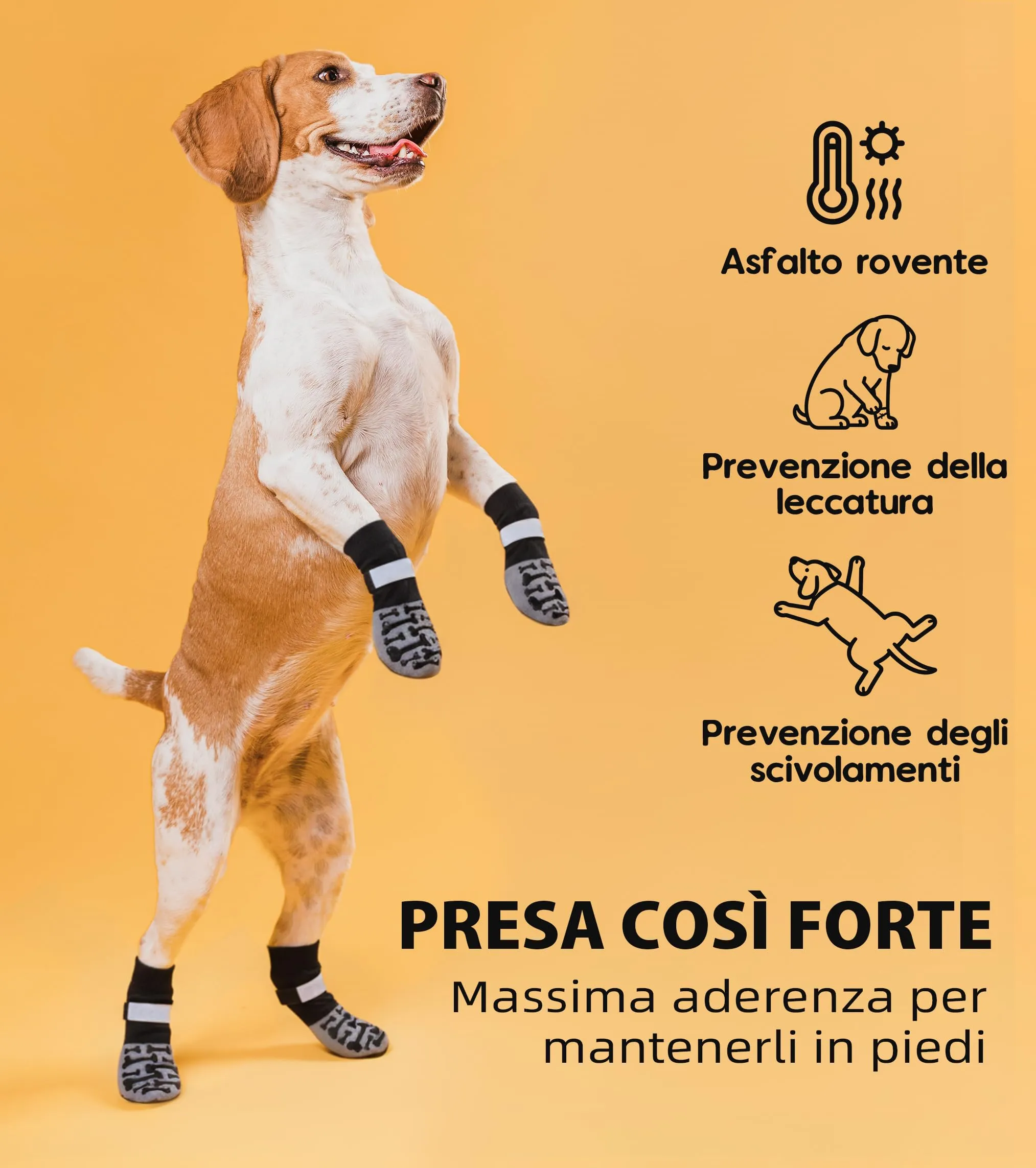 Fantasreen Calzini Antiscivolo per Cani con Osso, 6 Pezzi, Grigio Modern, M - immagine 2
