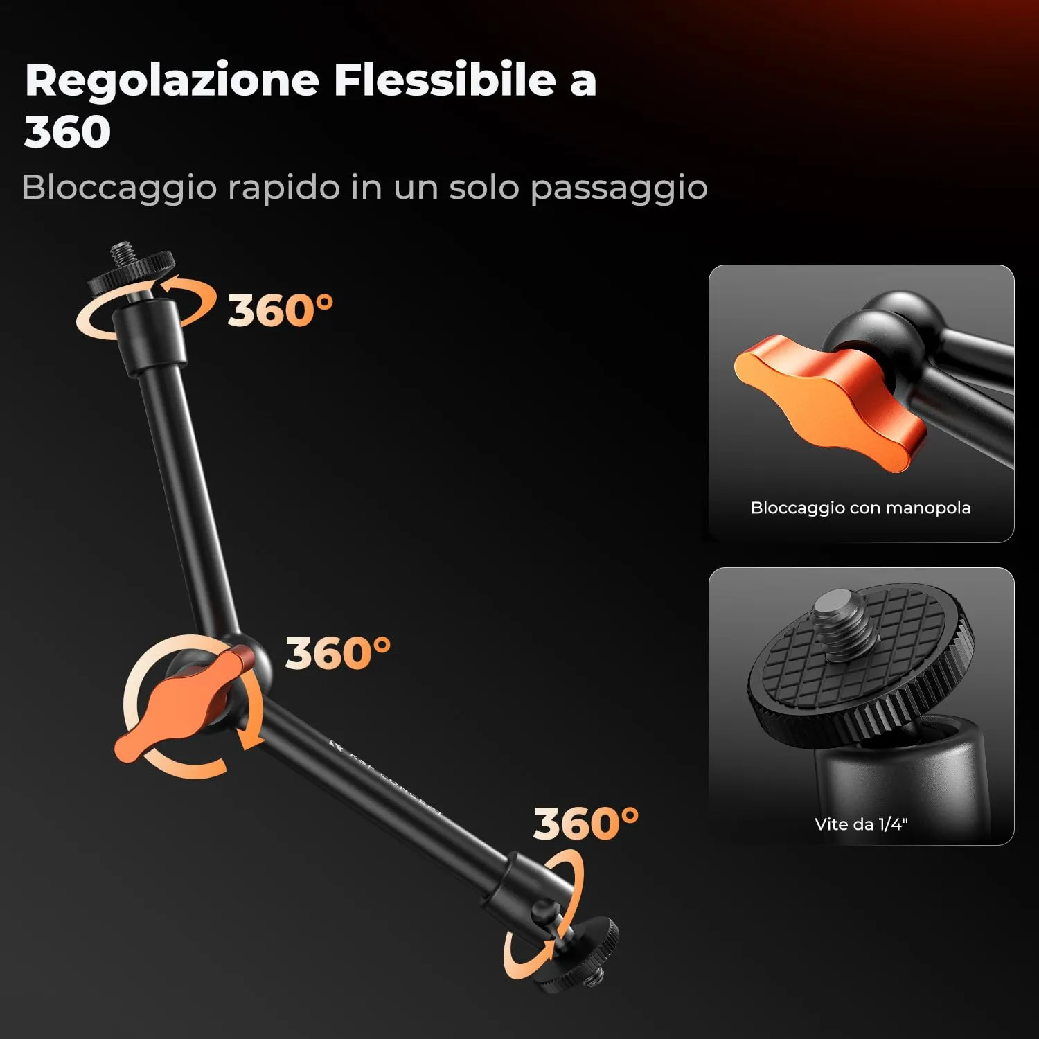 K&F Concept Braccio Magico 9,8" con Super Morsetto e Cold Shoe - MS32 - immagine 3