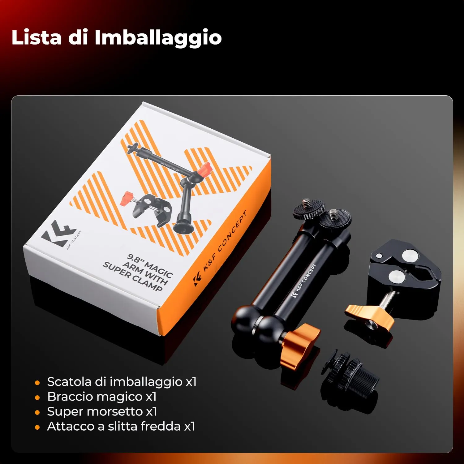 K&F Concept Braccio Magico 9,8" con Super Morsetto e Cold Shoe - MS32 - immagine 7