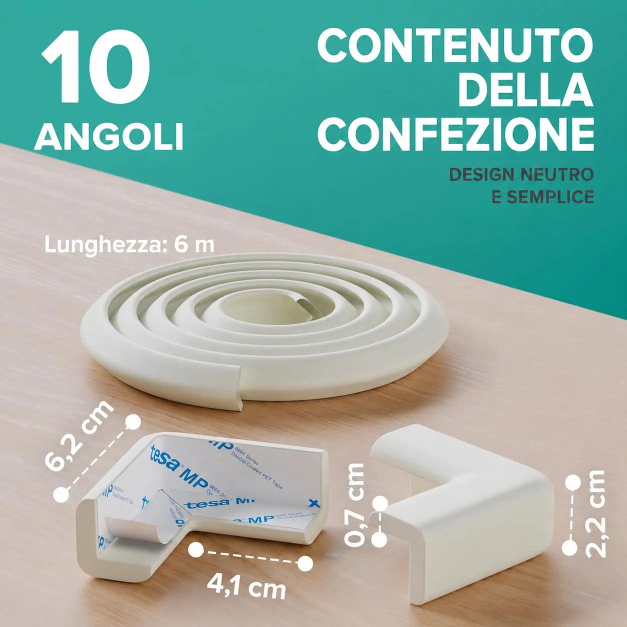 SafeMate Paraspigoli per Bambini, 6m + 10 Angolari, Bianco Lana - immagine 2