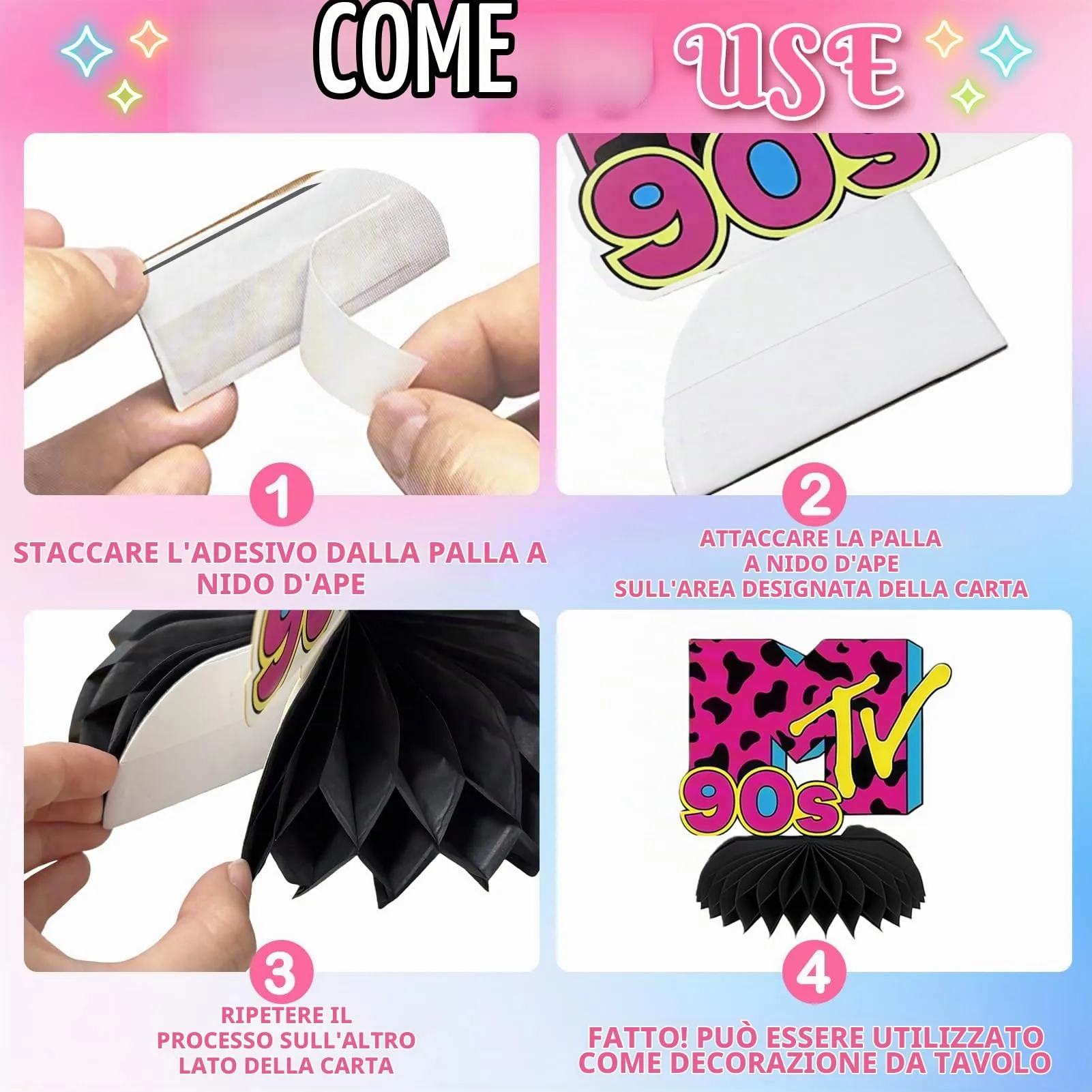 TaimeiMao Decorazioni a Nido d'Ape Anni '90 Retro Centrotavola, 10 Pezzi - immagine 3