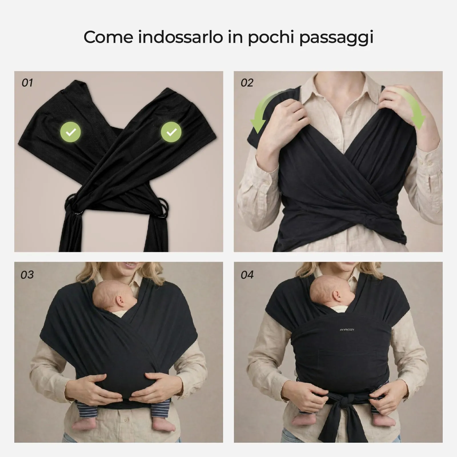 Momcozy Fascia Porta Bebè Regolabile 3,6-15 kg, Nero - immagine 3