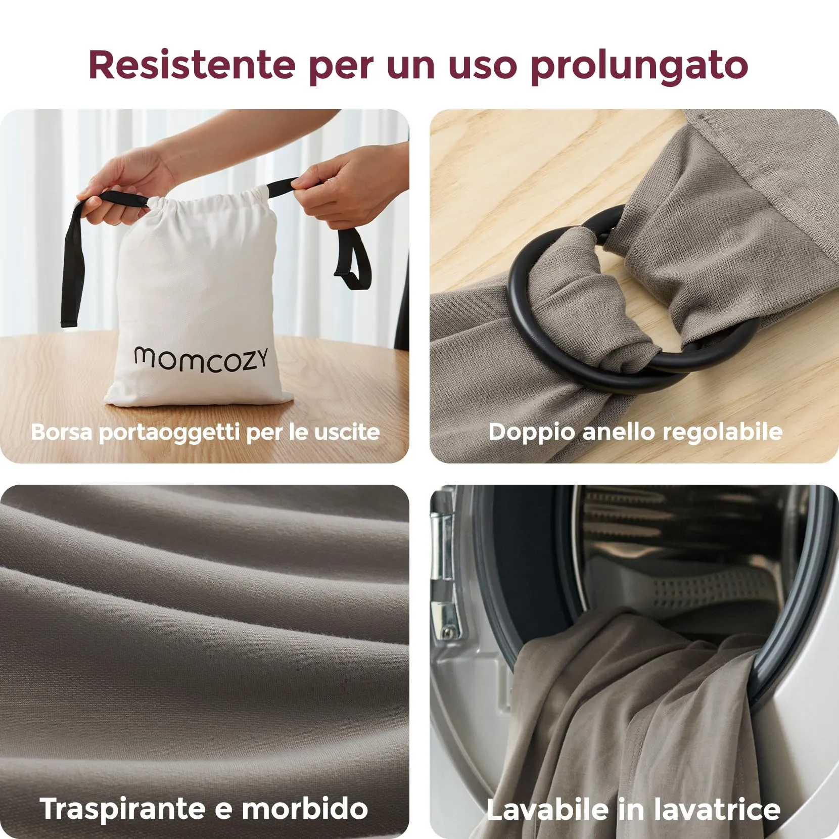 Momcozy Fascia Porta Bebè Regolabile 3,6-15 kg, Marrone Scuro - immagine 7