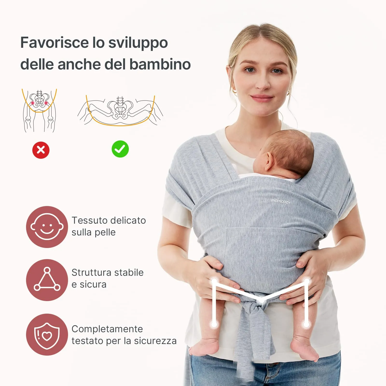 Momcozy Fascia Porta Bebè Regolabile 3,6-15 kg, Grigio - immagine 3