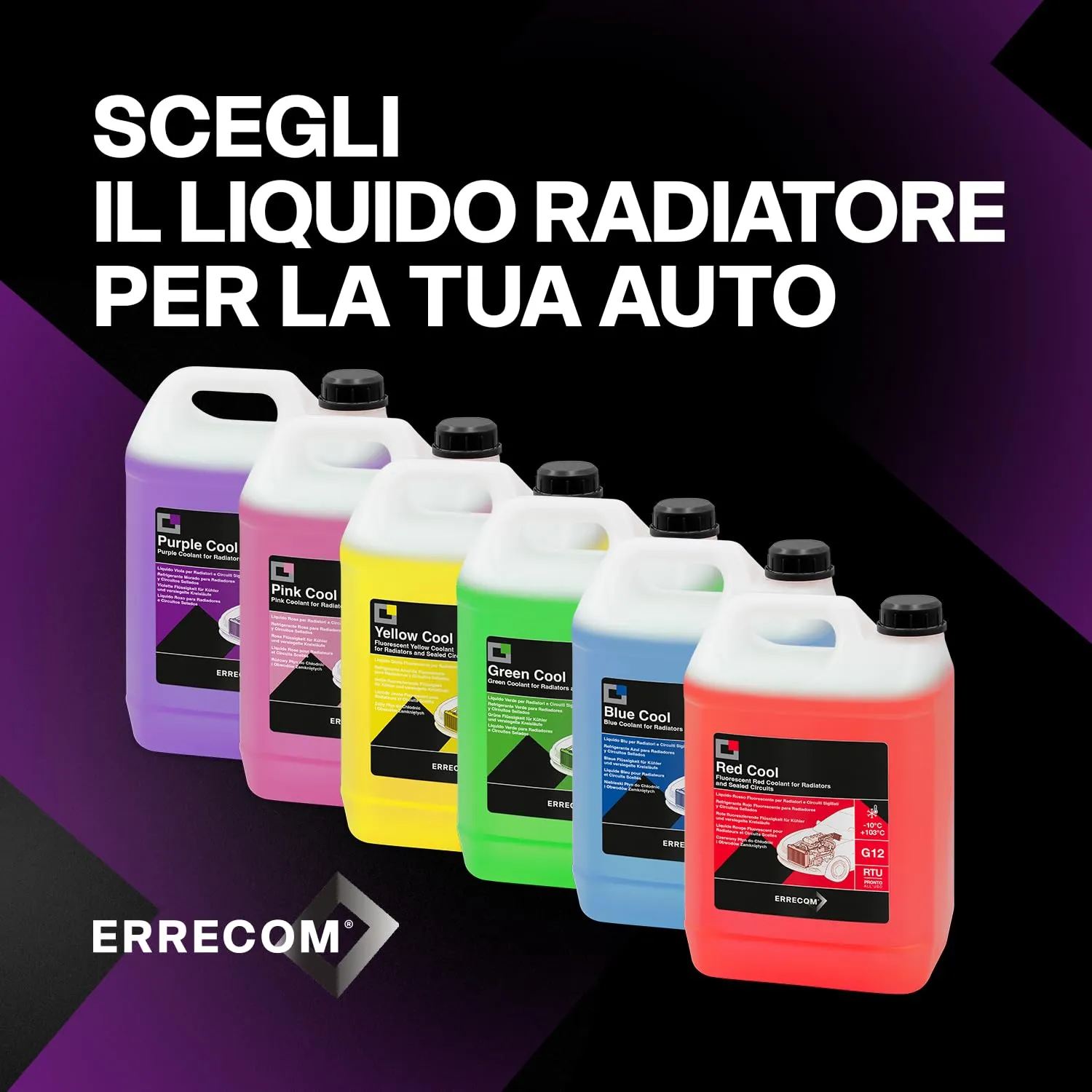 ERRECOM Purple Cool Liquid Radiator Antifreeze G13, -10°C/+103°C, Ready to Use, 5 Litri - immagine 7