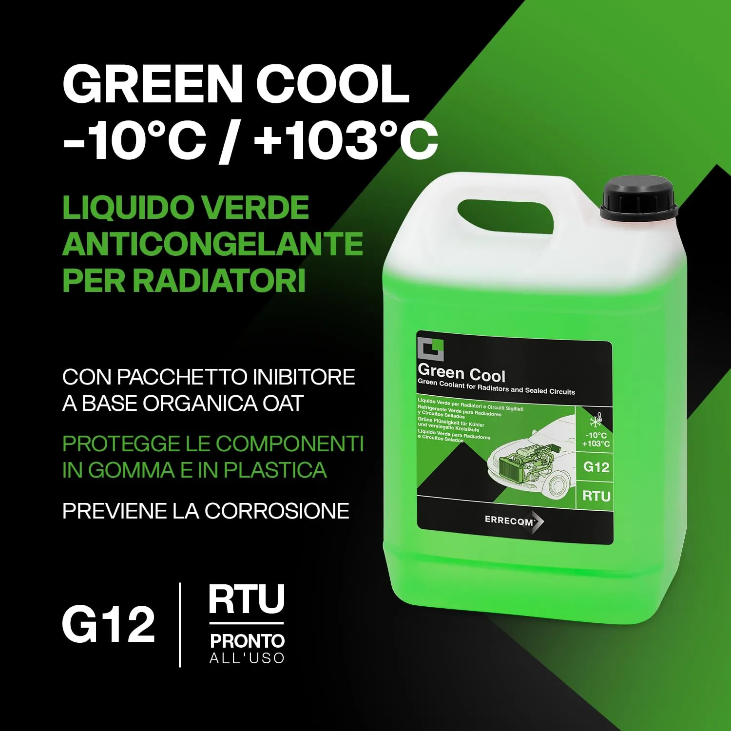 ERRECOM Green Cool Liquido Radiatore G12 OAT Verde, Pronto all'Uso, 5 Litri - immagine 2