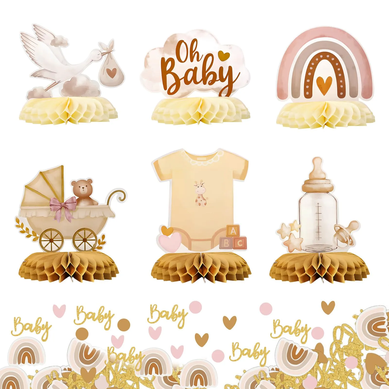 TaimeiMao Decorazioni Centrotavola a Nido d'Ape per Baby Shower e Battesimo, 6 Pezzi con Coriandoli - immagine 1