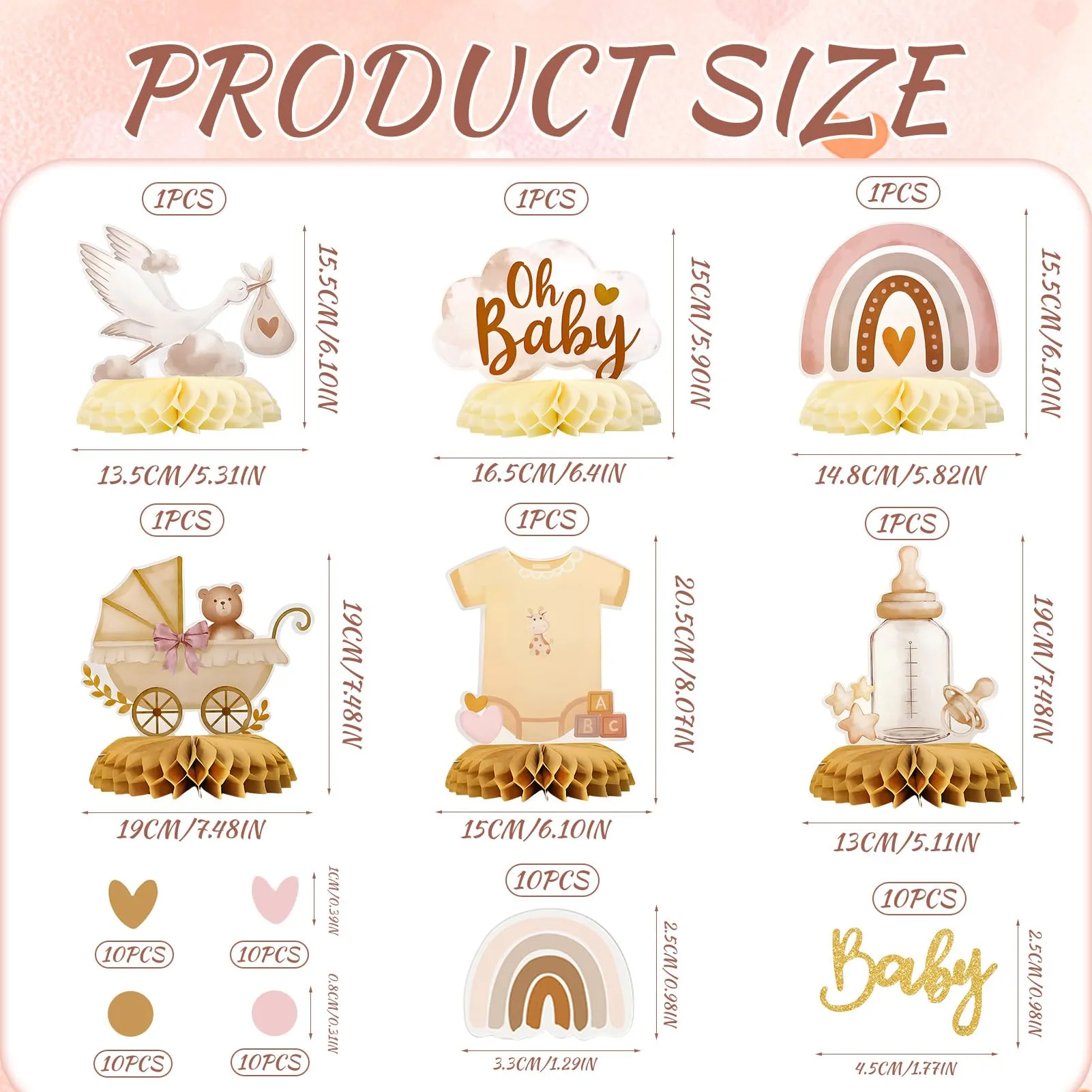 TaimeiMao Decorazioni Centrotavola a Nido d'Ape per Baby Shower e Battesimo, 6 Pezzi con Coriandoli - immagine 2