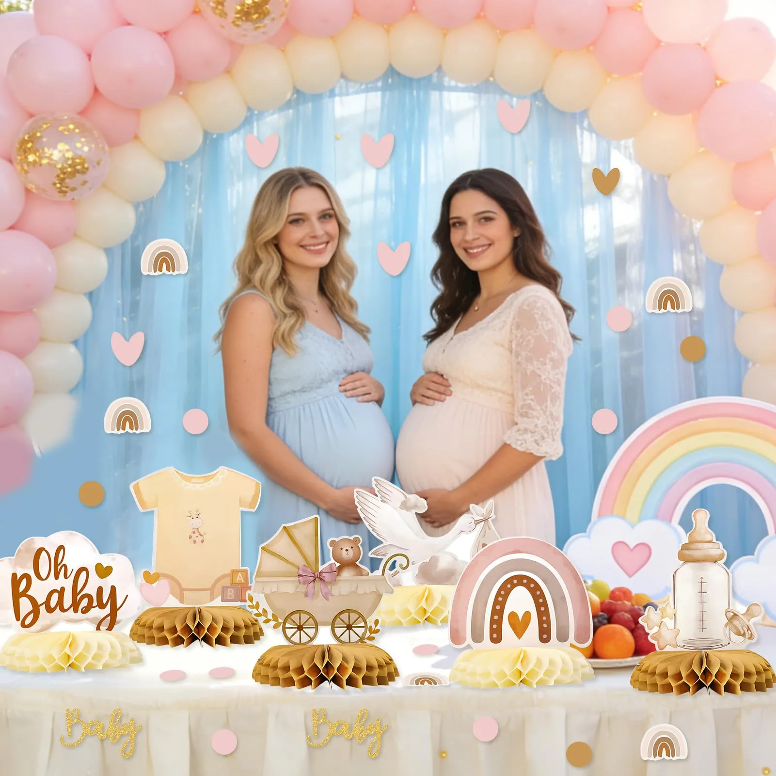 TaimeiMao Decorazioni Centrotavola a Nido d'Ape per Baby Shower e Battesimo, 6 Pezzi con Coriandoli - immagine 5