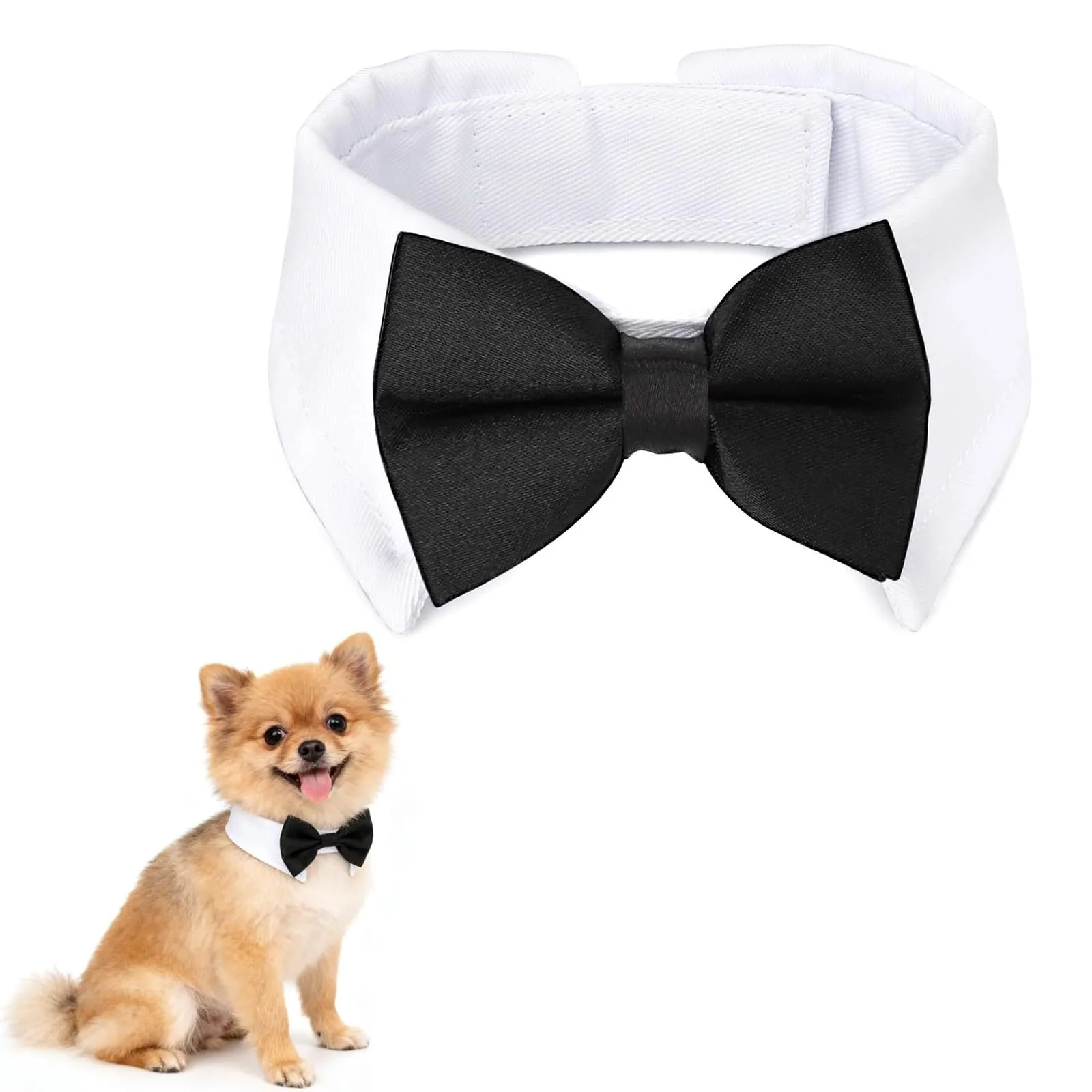 SWYZOR Papillon per Cani e Gatti, Cravatta Regolabile con Chiusura in Velcro (Nero) - immagine 1