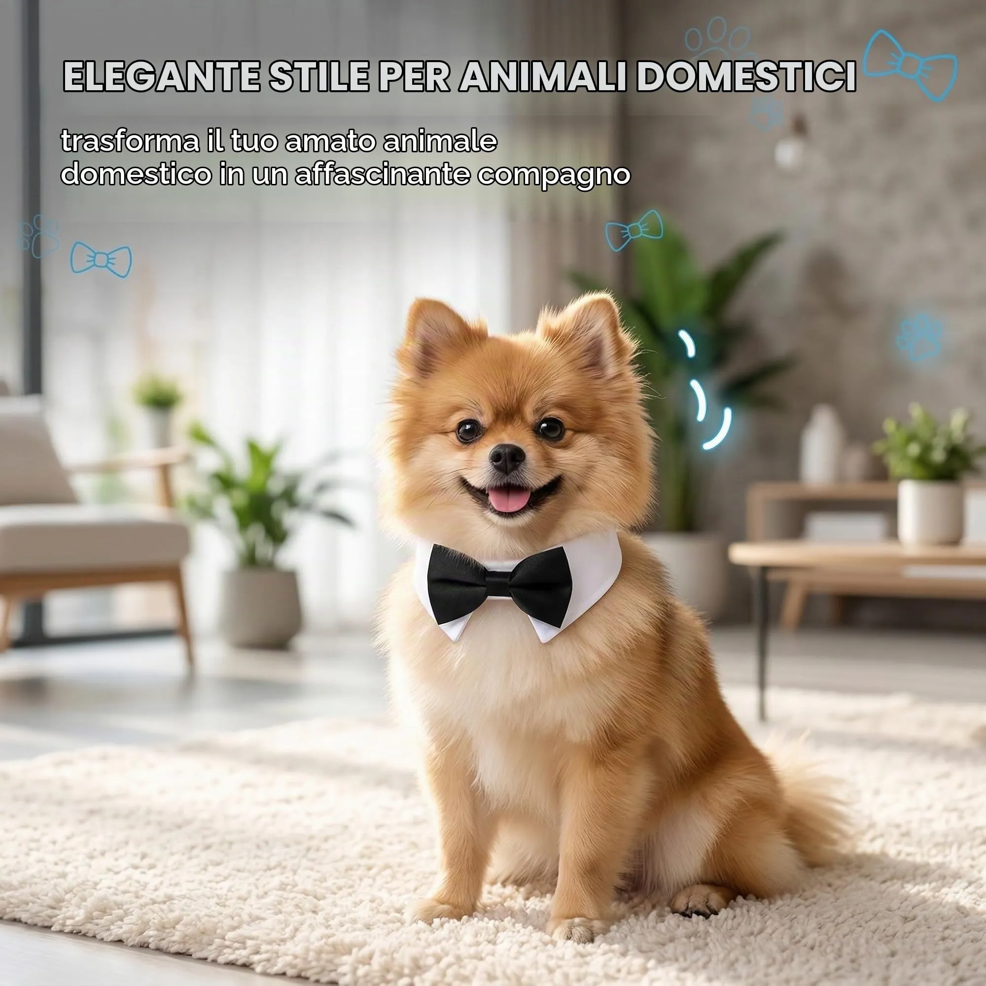 SWYZOR Papillon per Cani e Gatti, Cravatta Regolabile con Chiusura in Velcro (Nero) - immagine 2