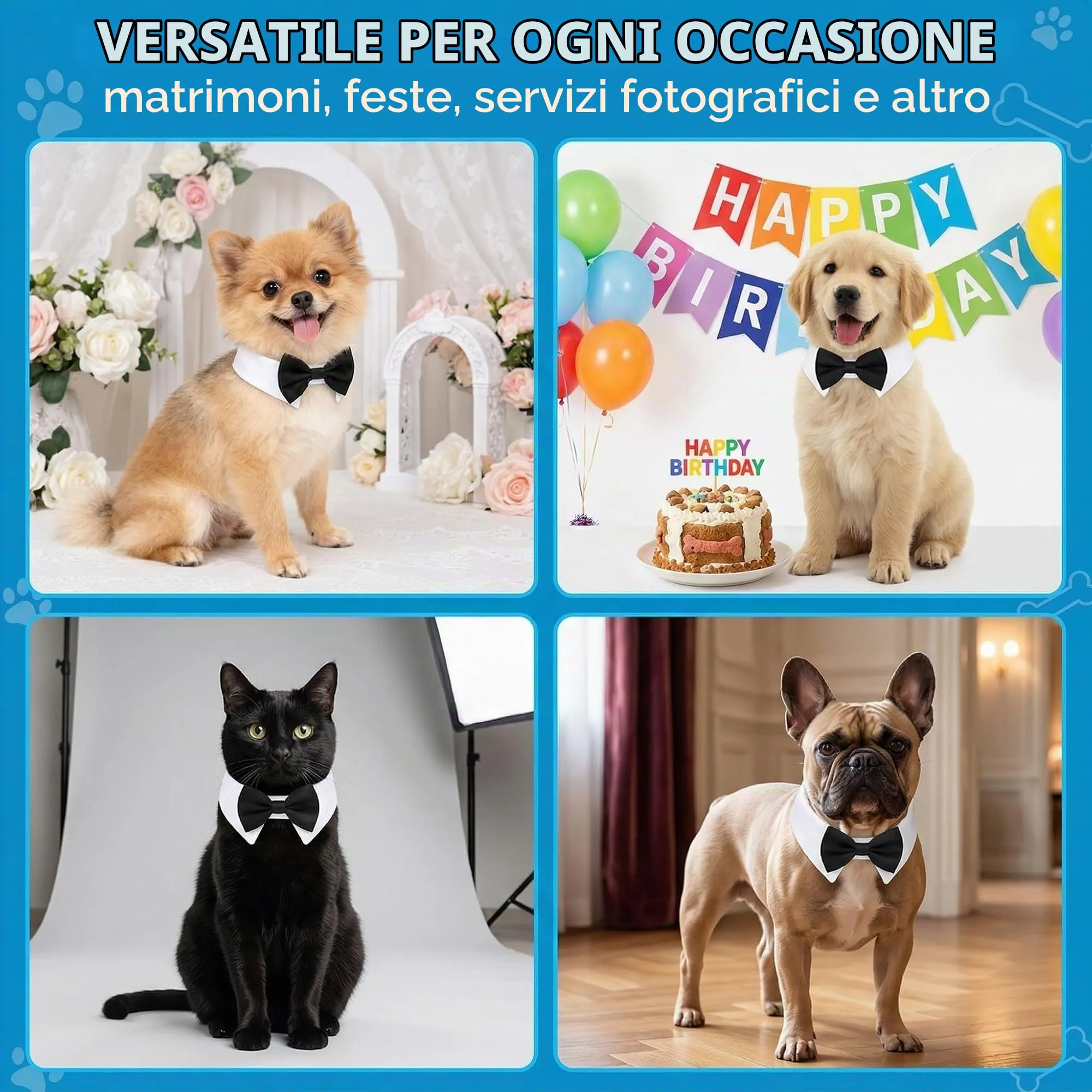 SWYZOR Papillon per Cani e Gatti, Cravatta Regolabile con Chiusura in Velcro (Nero) - immagine 4