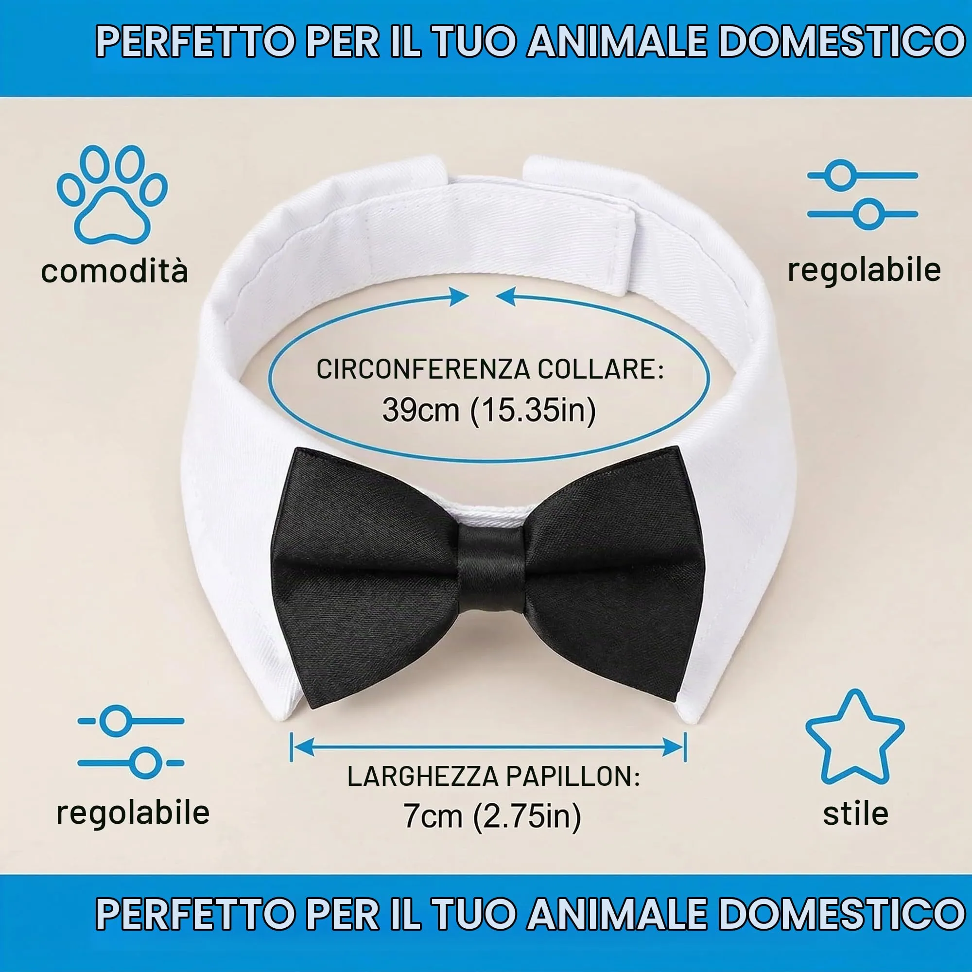 SWYZOR Papillon per Cani e Gatti, Cravatta Regolabile con Chiusura in Velcro (Nero) - immagine 6