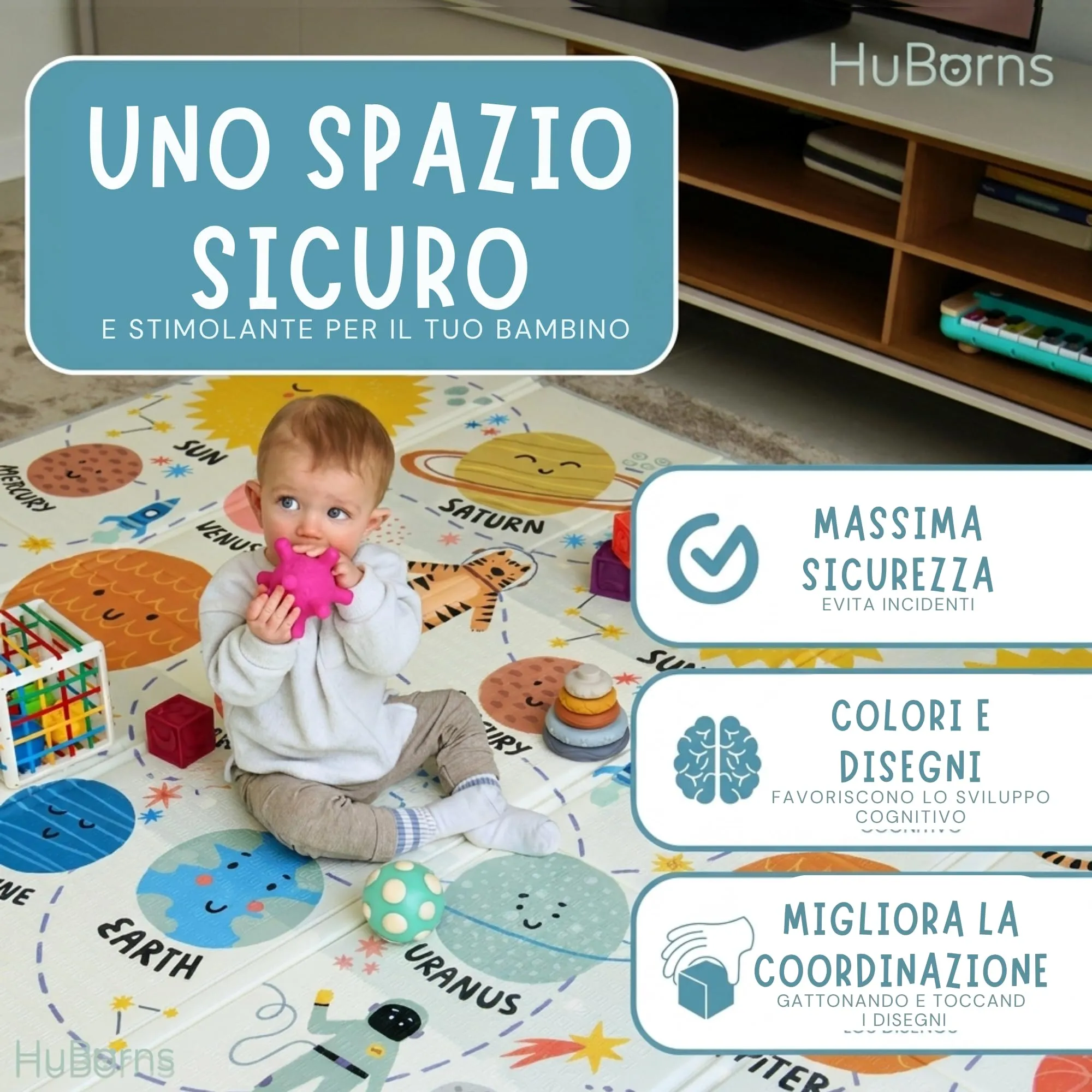 HuBorns Tappeto Gioco Bambini Sistema Solare XL 200x180 cm - immagine 2