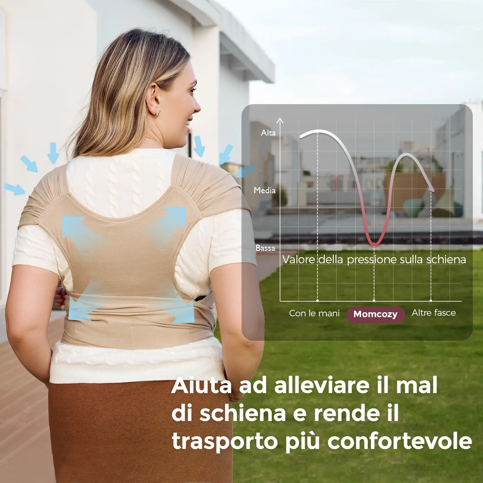 Momcozy Fascia Porta Bebè Regolabile 3,6-15 kg, Marrone Chiaro - immagine 2