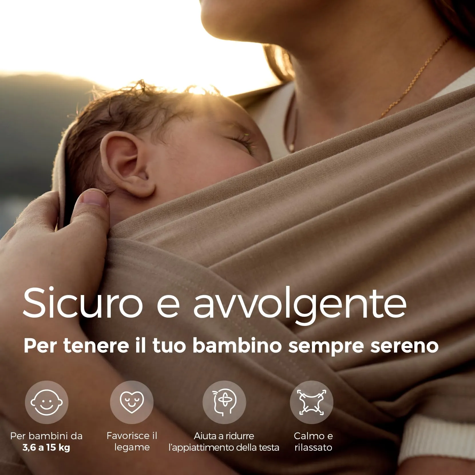 Momcozy Fascia Porta Bebè Regolabile 3,6-15 kg, Marrone Chiaro - immagine 4