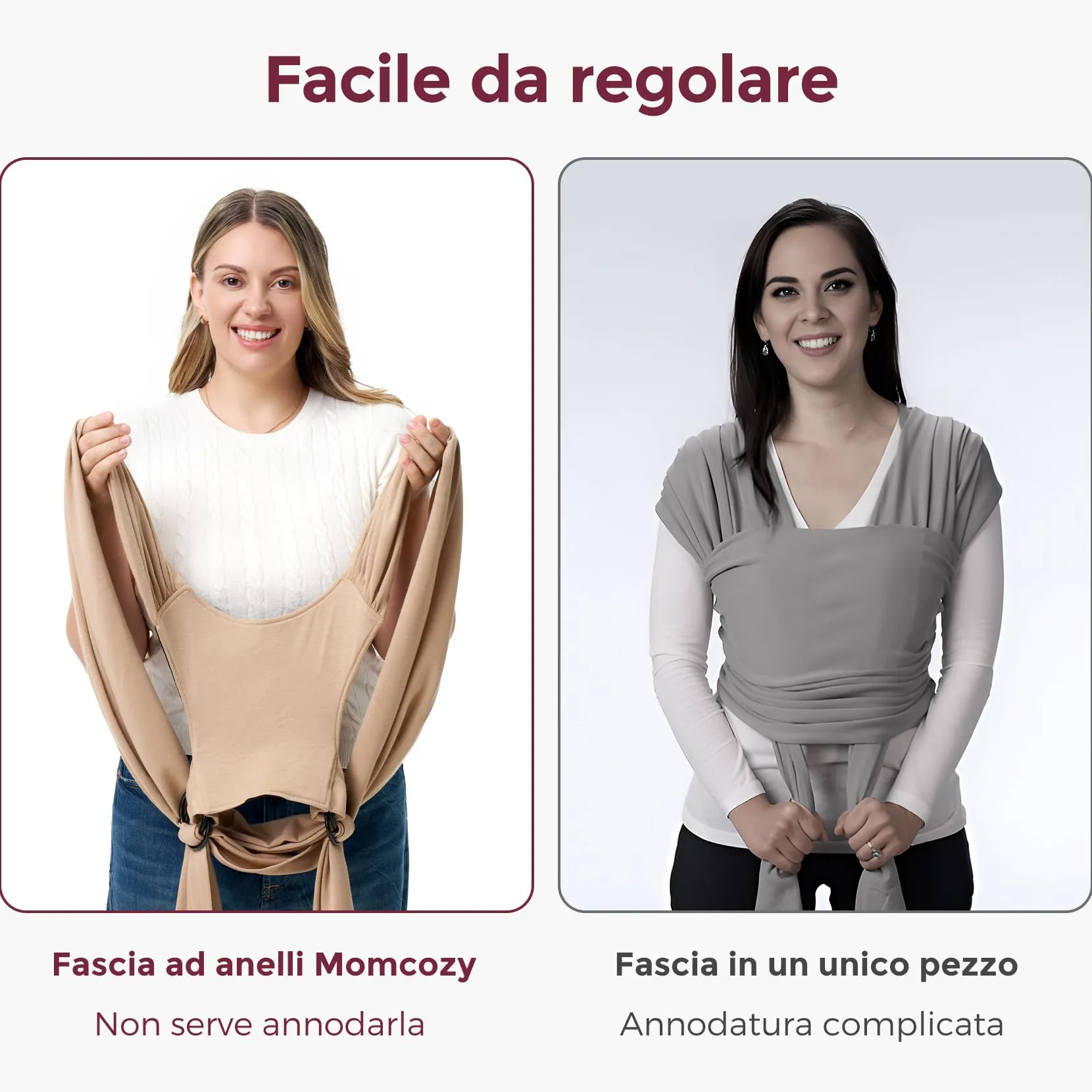 Momcozy Fascia Porta Bebè Regolabile 3,6-15 kg, Marrone Chiaro - immagine 5