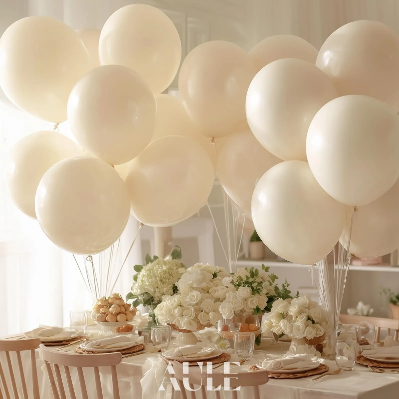 AULE Palloncini in Lattice Bianco Sabbia, 50 Pezzi, 30cm - immagine 3
