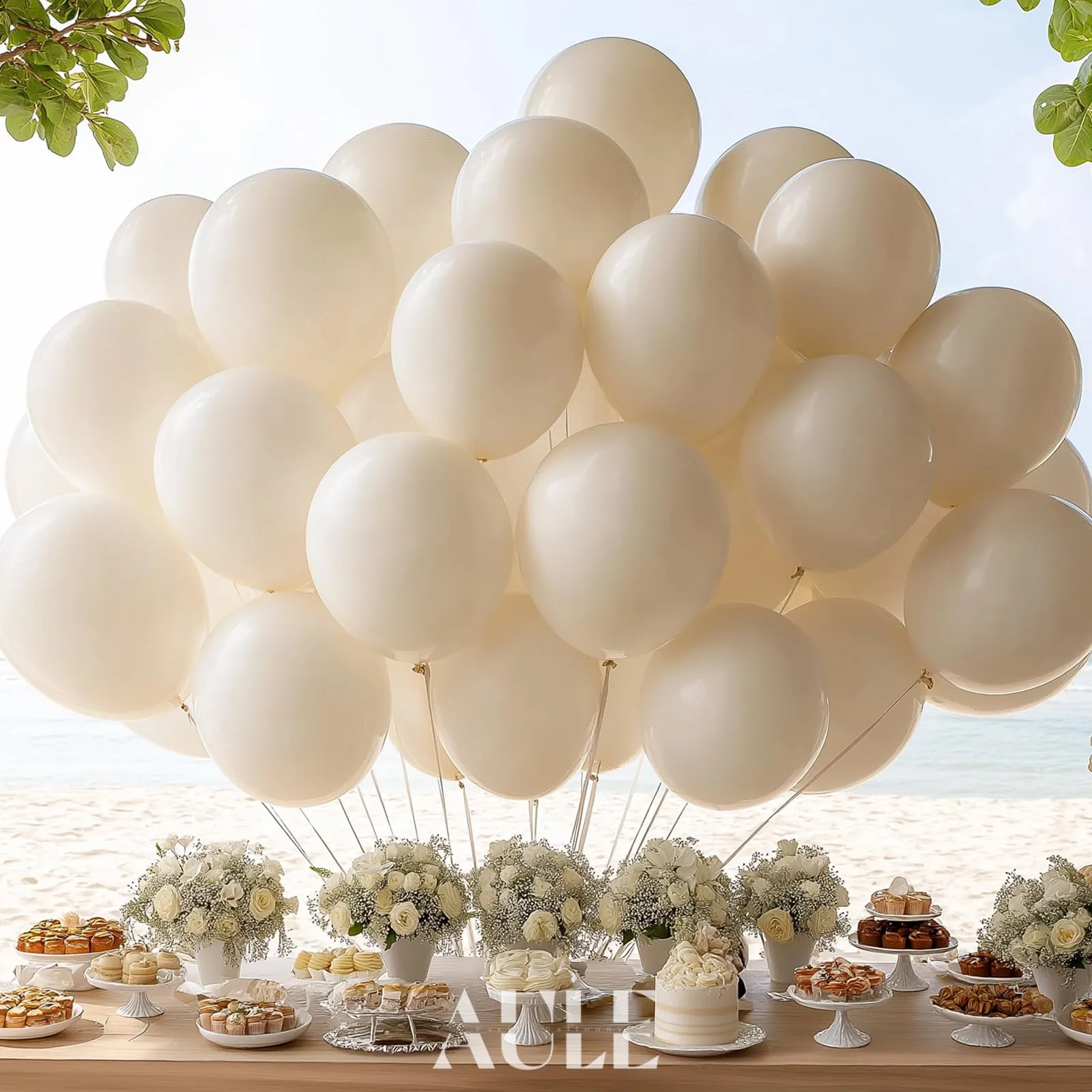 AULE Palloncini in Lattice Bianco Sabbia, 50 Pezzi, 30cm - immagine 5