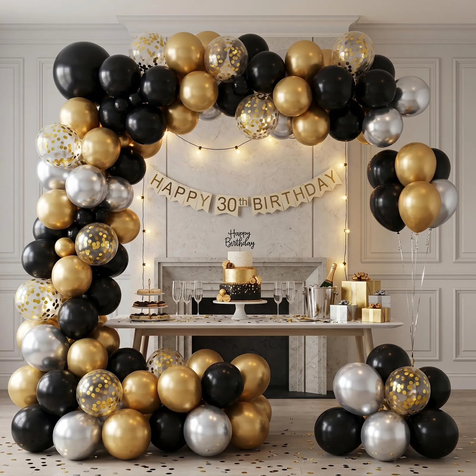balloon garland Set di 100 Palloncini Neri Argento Oro, 12 Pollici - immagine 2