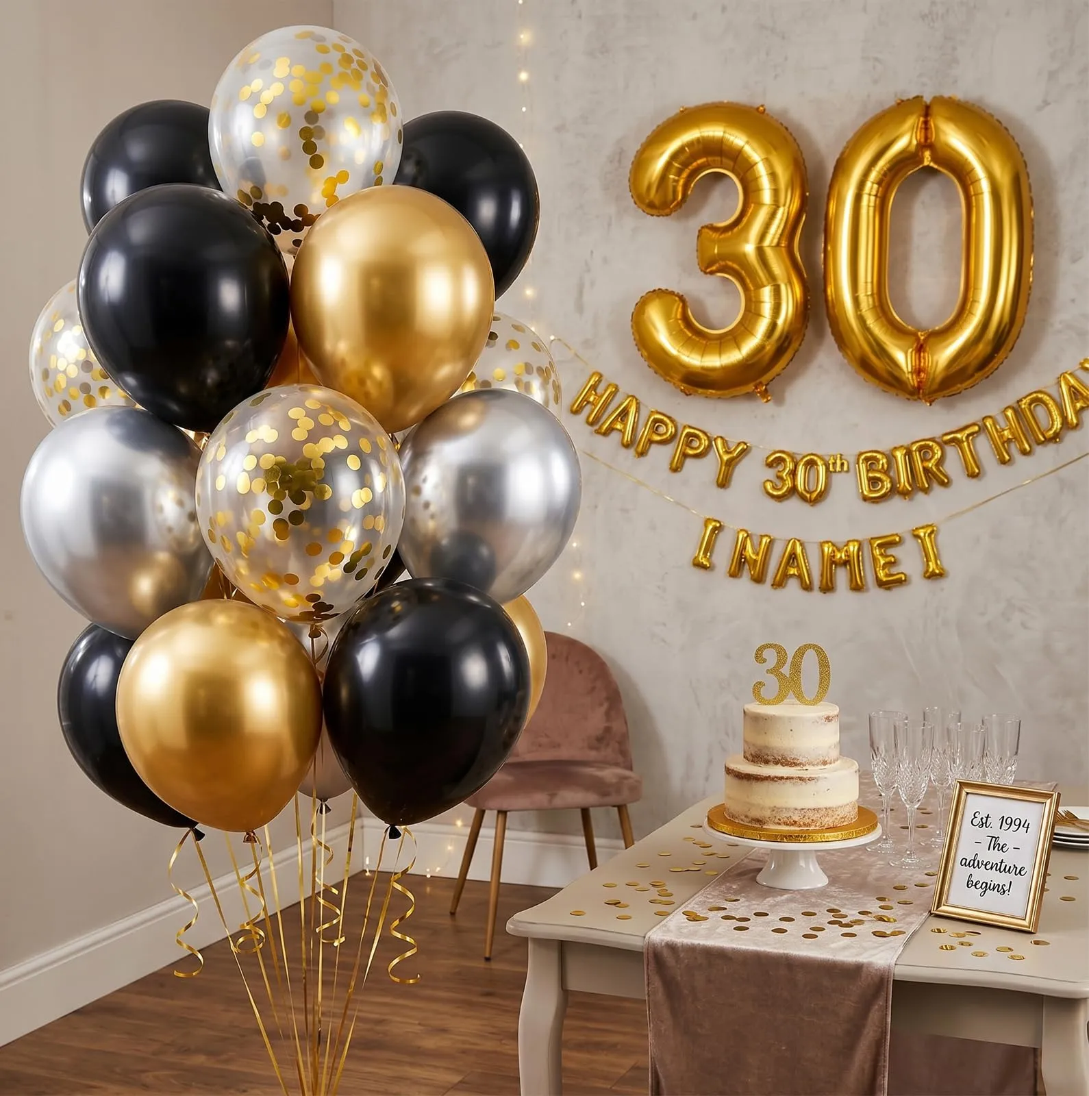 balloon garland Set di 100 Palloncini Neri Argento Oro, 12 Pollici - immagine 4