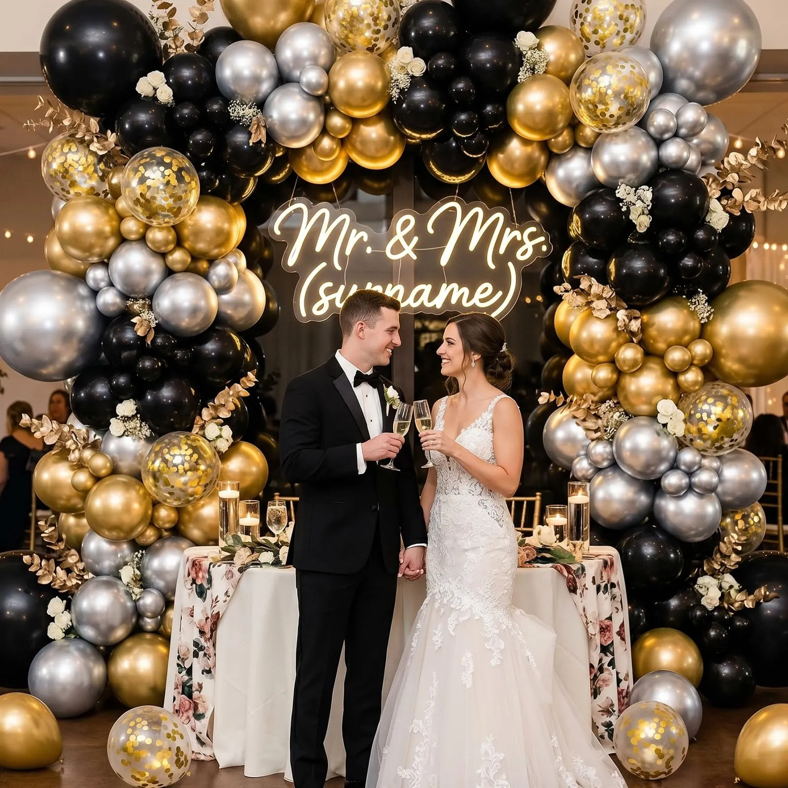 balloon garland Set di 100 Palloncini Neri Argento Oro, 12 Pollici - immagine 5