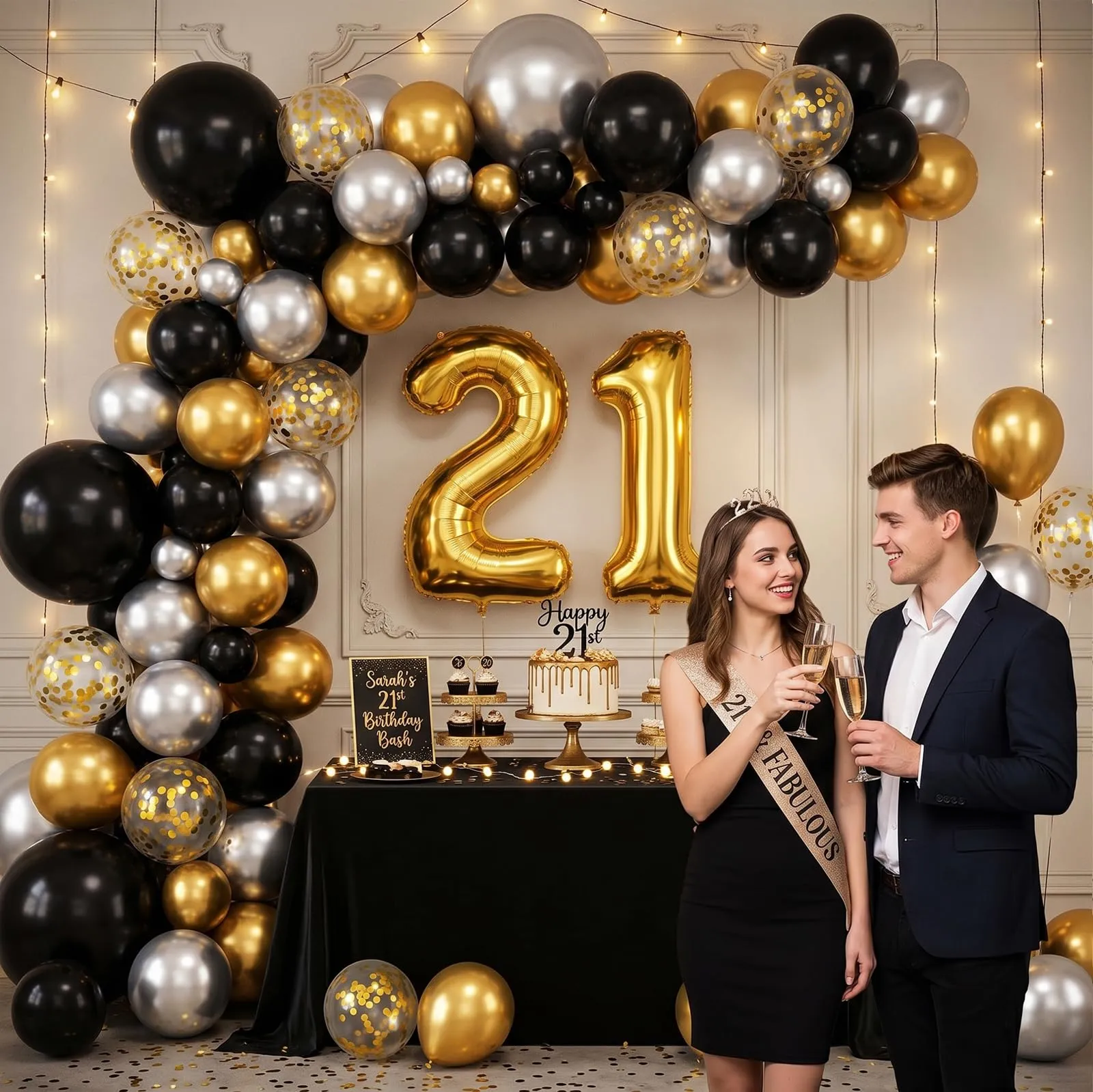 balloon garland Set di 100 Palloncini Neri Argento Oro, 12 Pollici - immagine 6