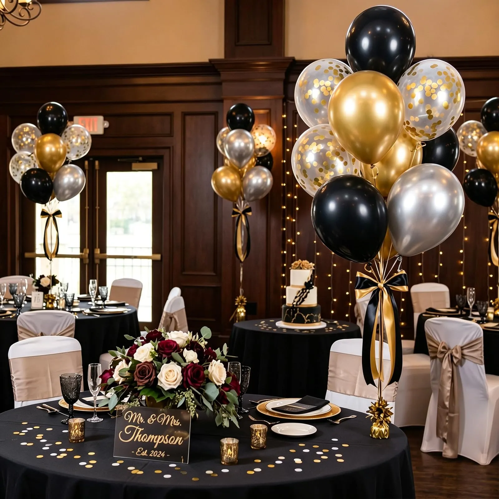 balloon garland Set di 100 Palloncini Neri Argento Oro, 12 Pollici - immagine 7