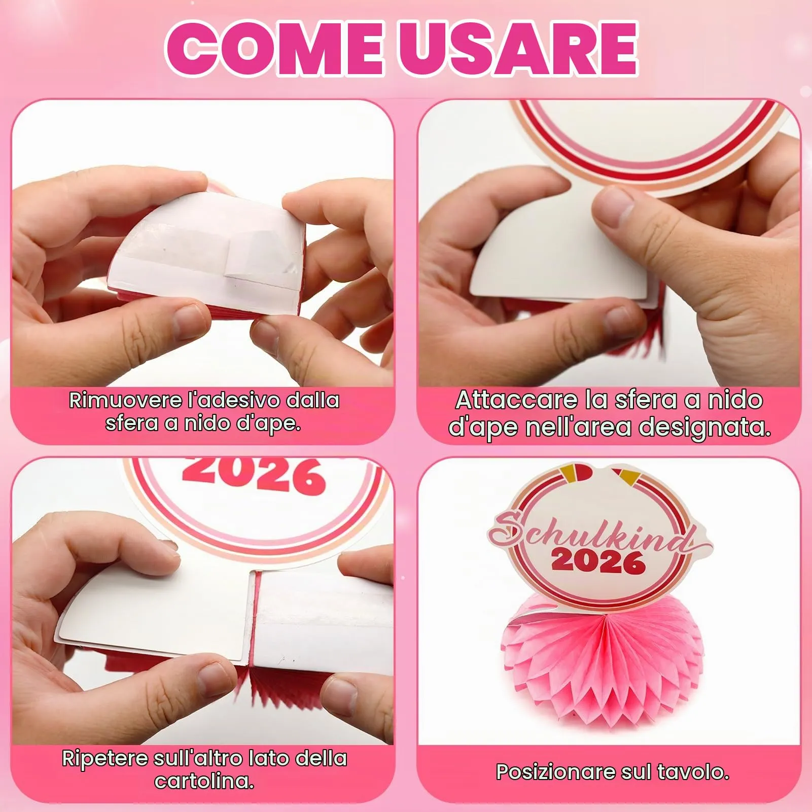 TaimeiMao Decorazioni a Nido d'Ape per Primo Giorno di Scuola, 9 Pezzi, 123 ABC, Rosa - immagine 3