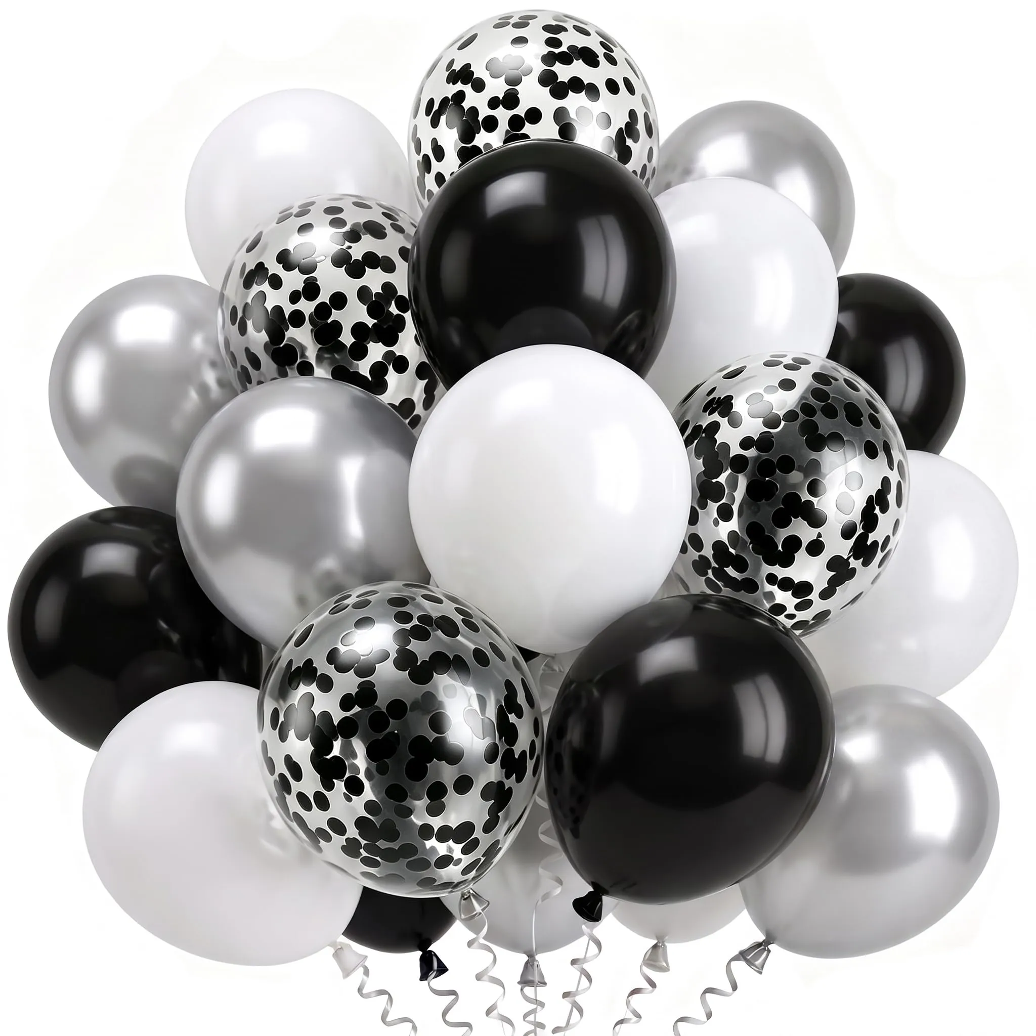 Balloon Garland Set di 100 Palloncini Neri Argento e Bianchi, 12 Pollici - immagine 1