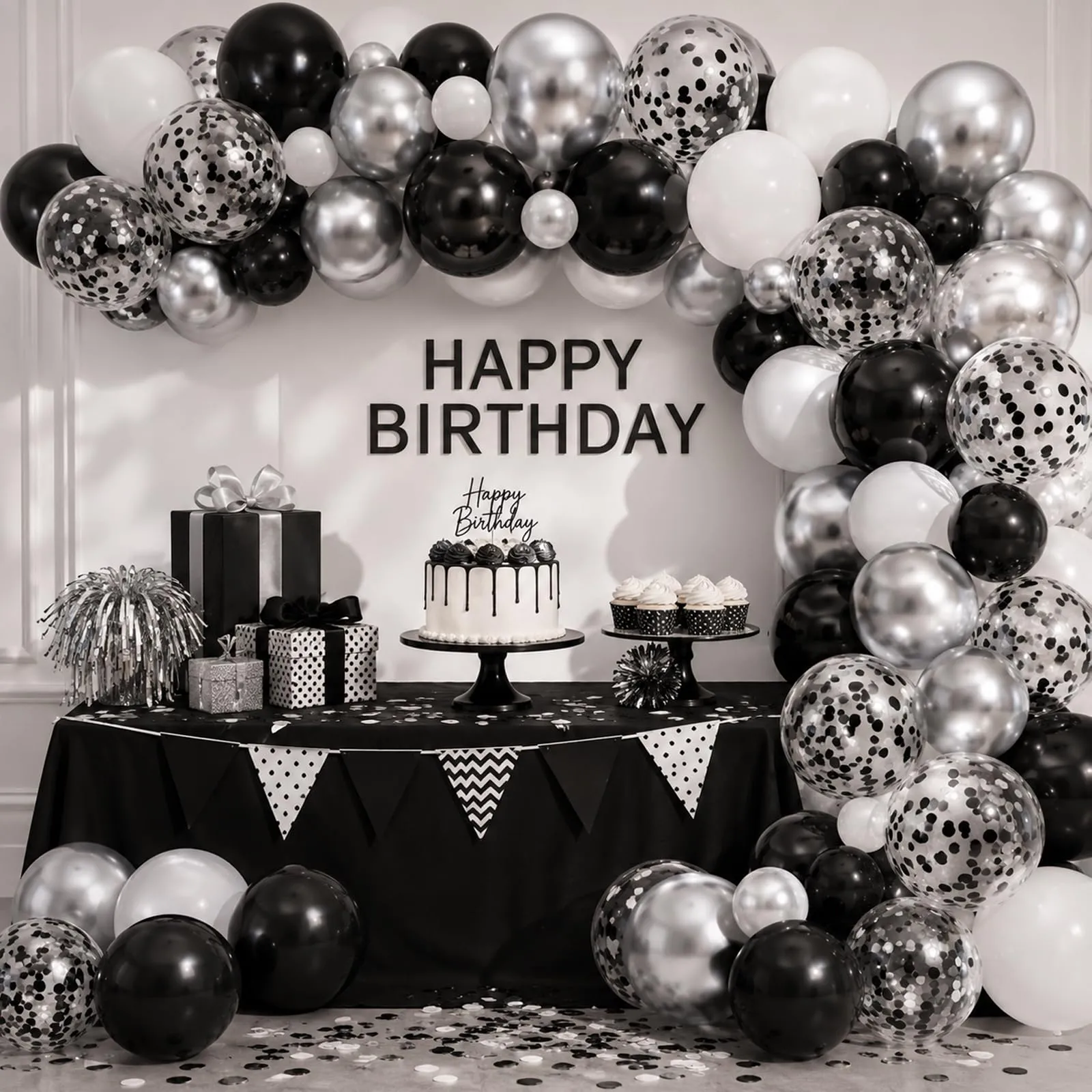 Balloon Garland Set di 100 Palloncini Neri Argento e Bianchi, 12 Pollici - immagine 2