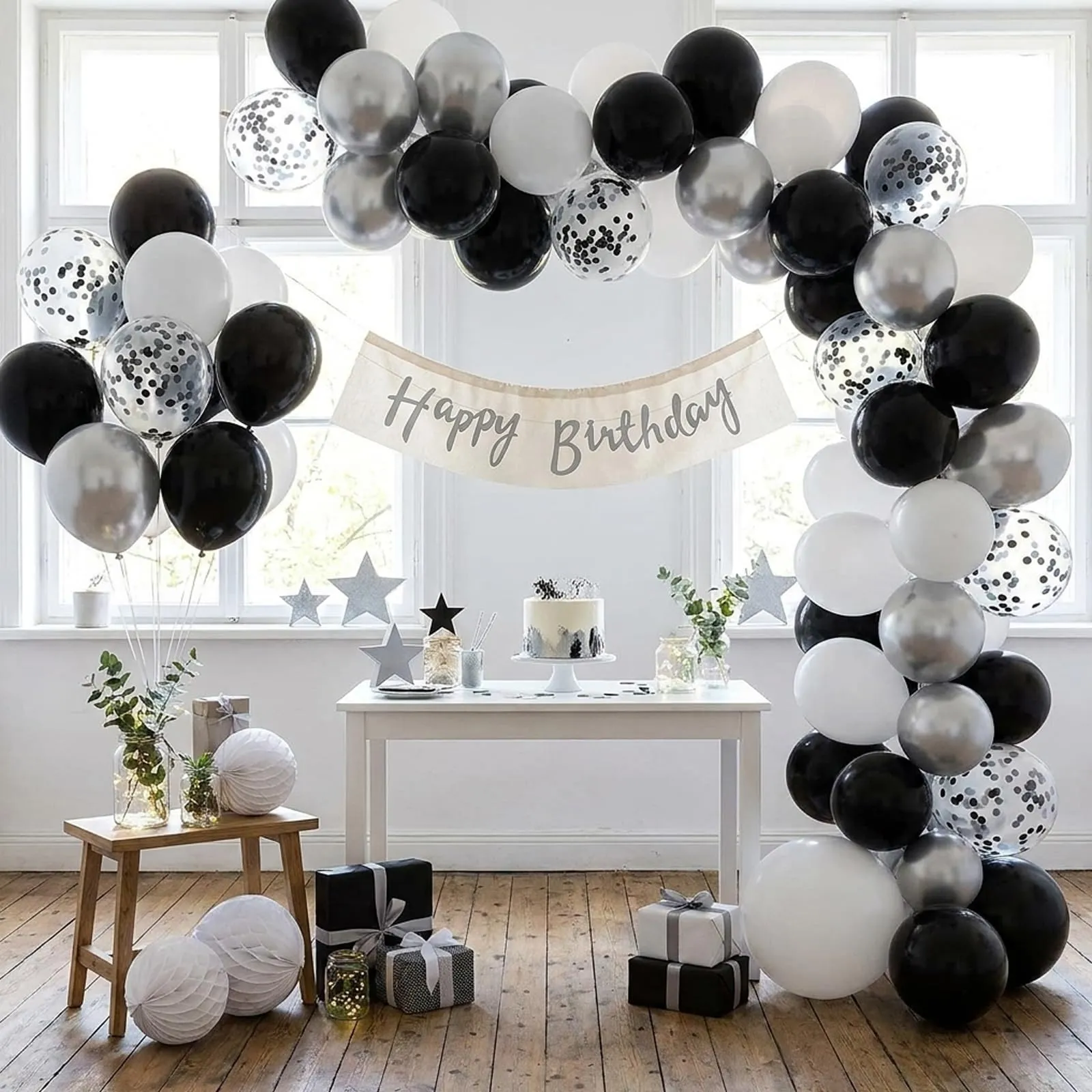 Balloon Garland Set di 100 Palloncini Neri Argento e Bianchi, 12 Pollici - immagine 5