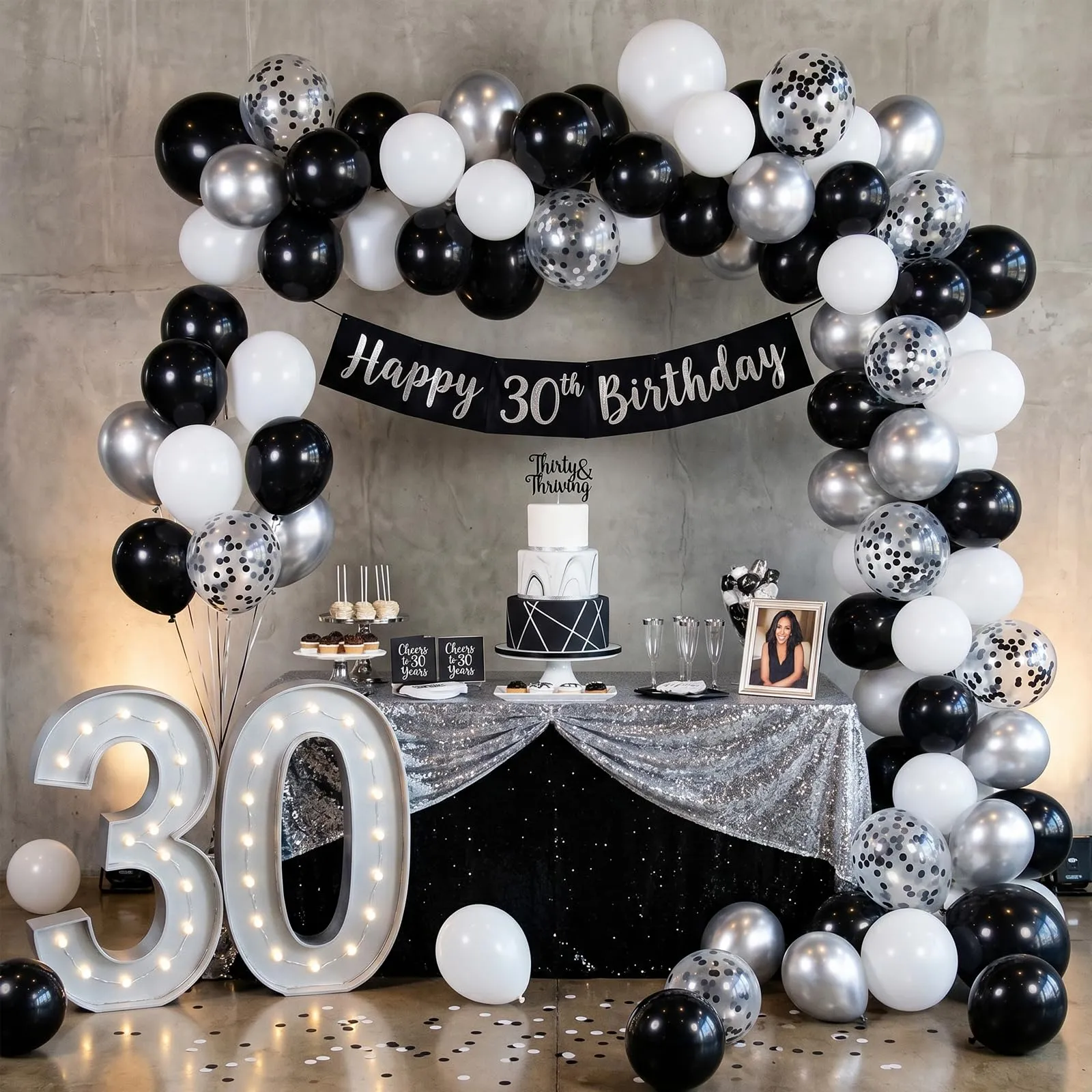 Balloon Garland Set di 100 Palloncini Neri Argento e Bianchi, 12 Pollici - immagine 7