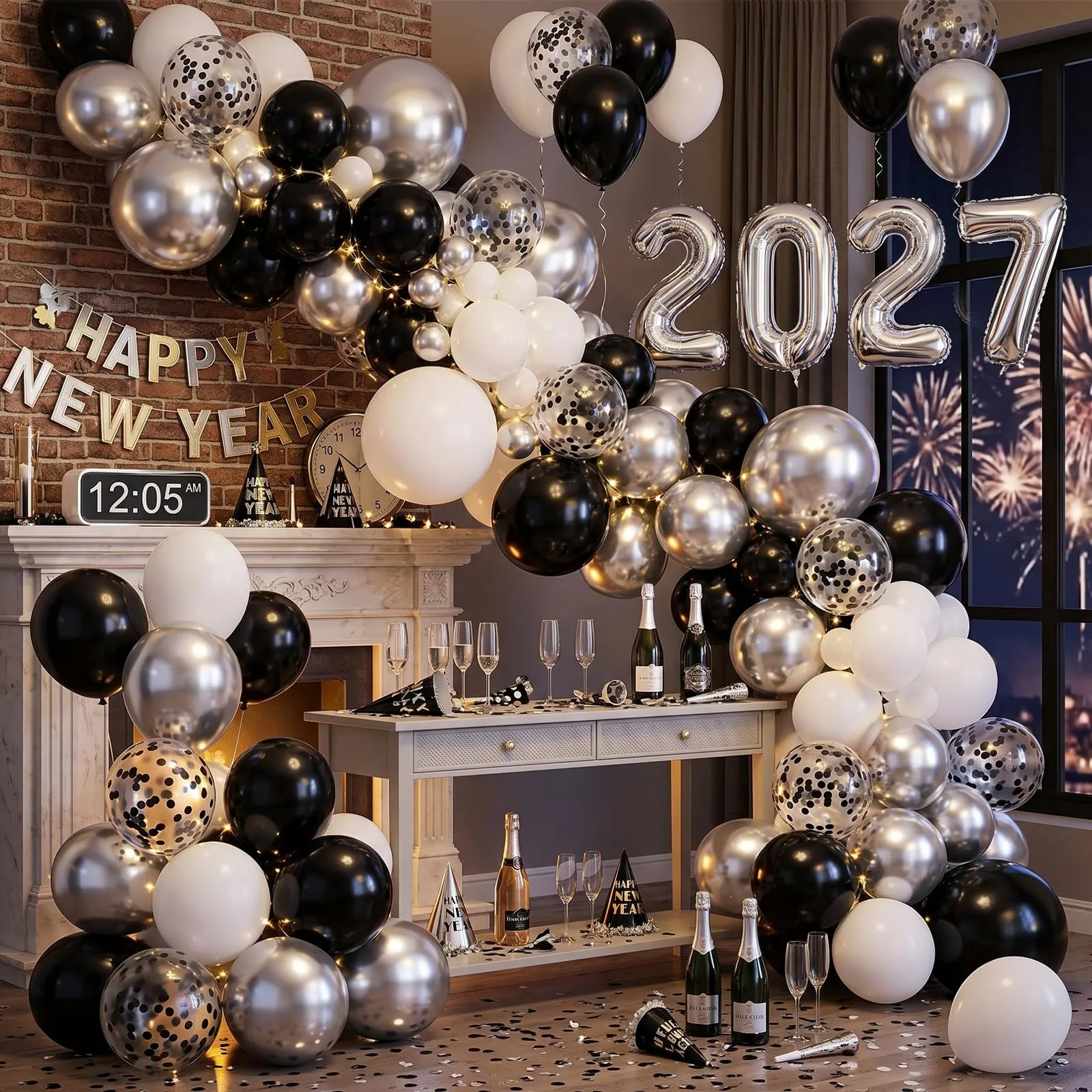 Balloon Garland Set di 100 Palloncini Neri Argento e Bianchi, 12 Pollici - immagine 8