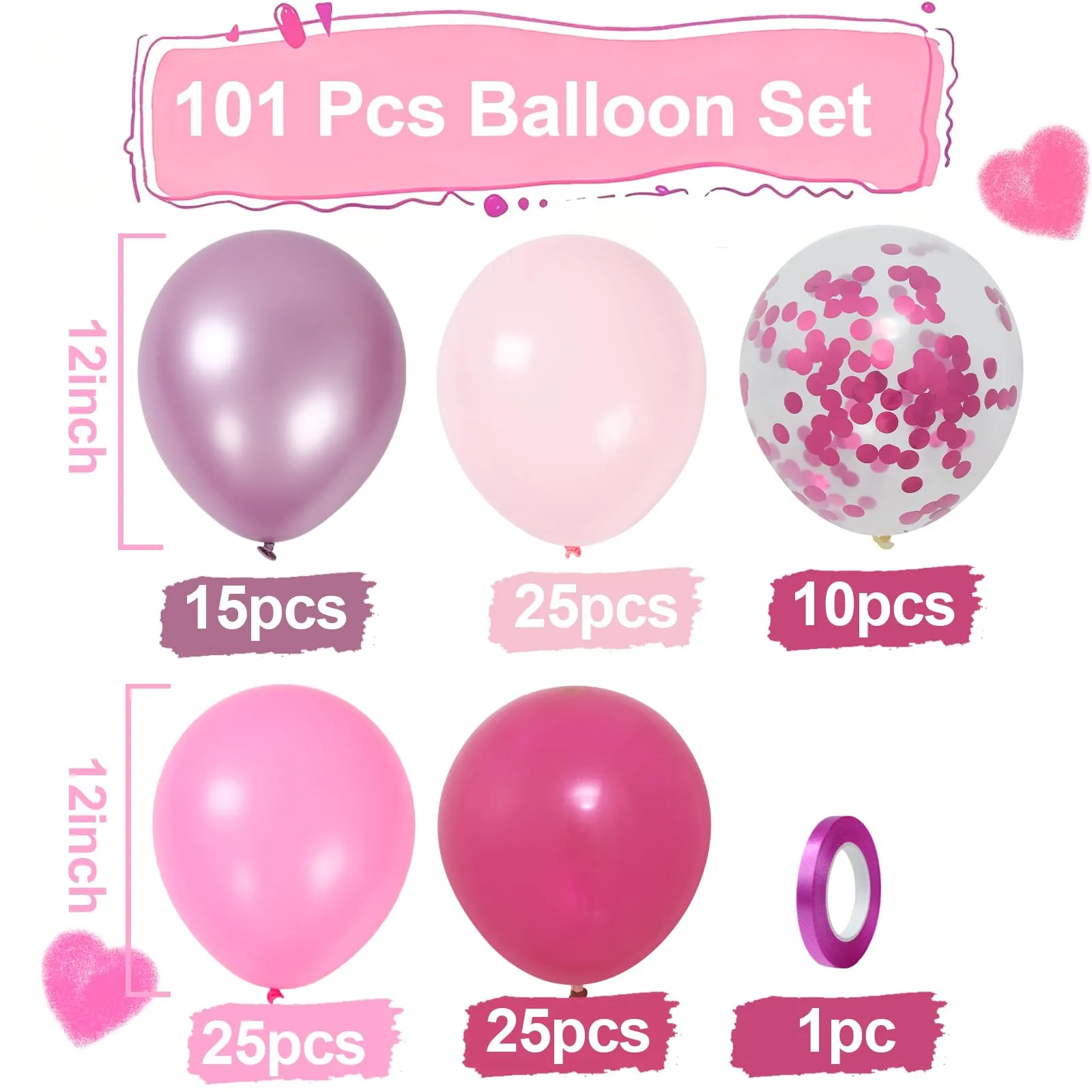 balloon garland Palloncini Rosa, 100 Pezzi, 12 Pollici - immagine 3