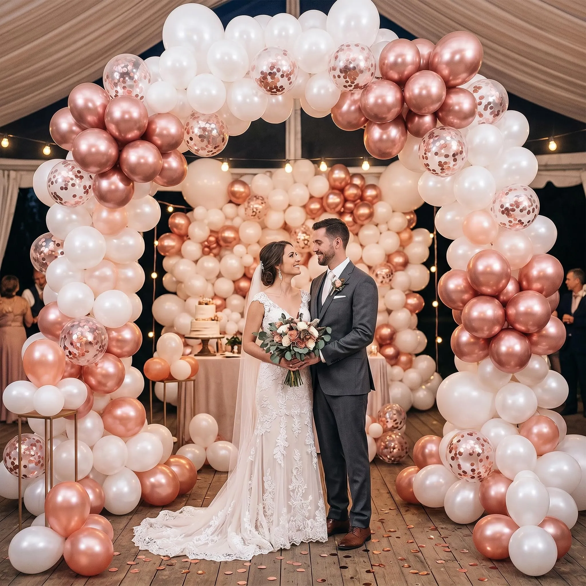 Balloon Garland Palloncini Rosa, 100 Pezzi, 12 Pollici - Rosa Metallici, Oro Rosa, Bianchi e Coriandoli - immagine 5