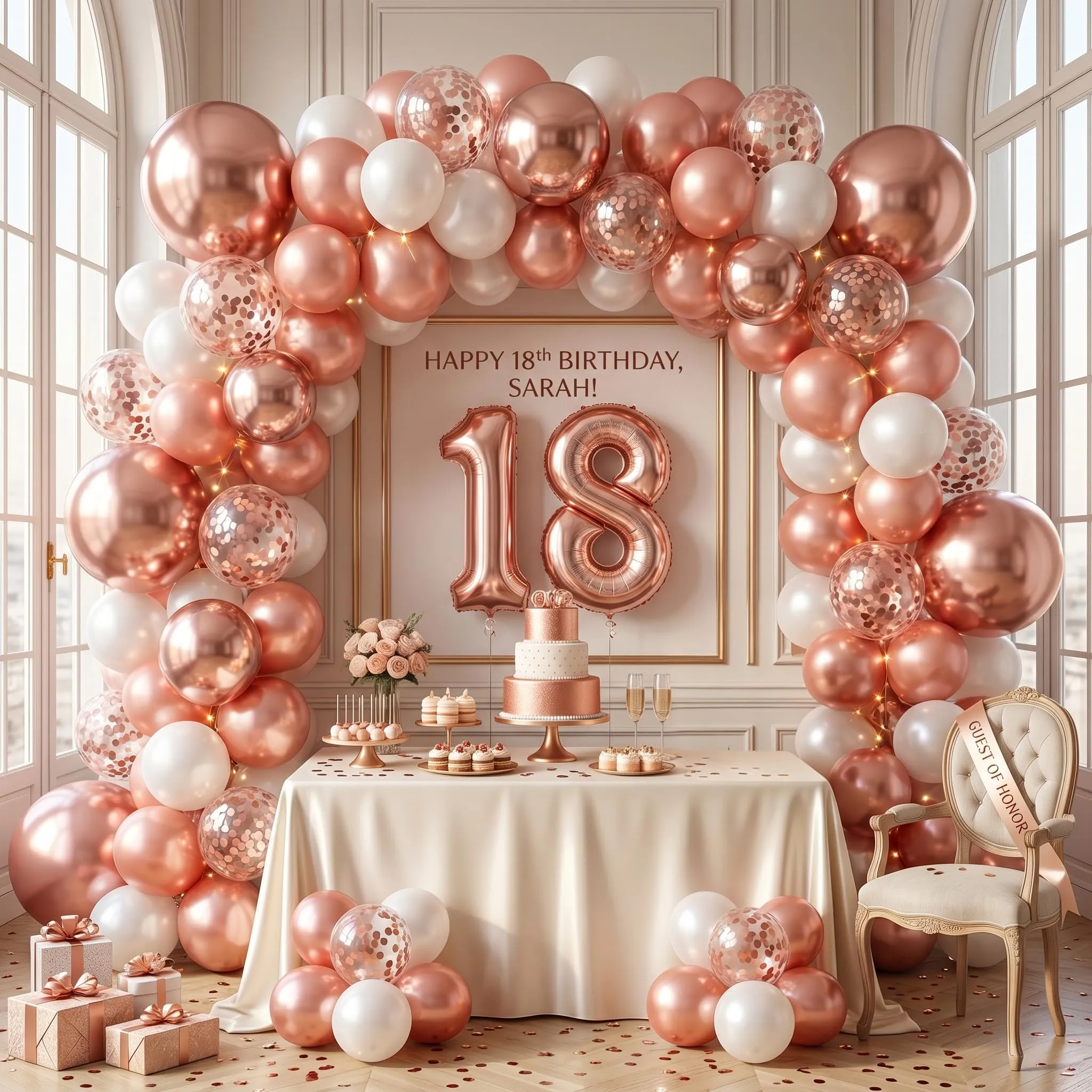 Balloon Garland Palloncini Rosa, 100 Pezzi, 12 Pollici - Rosa Metallici, Oro Rosa, Bianchi e Coriandoli - immagine 6