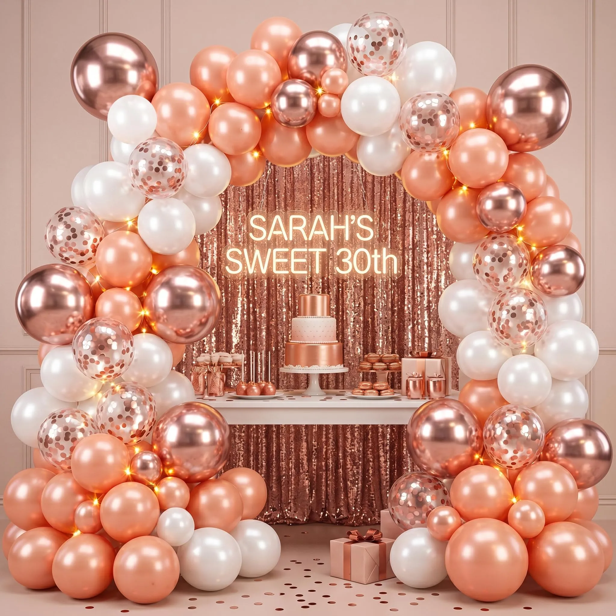 Balloon Garland Palloncini Rosa, 100 Pezzi, 12 Pollici - Rosa Metallici, Oro Rosa, Bianchi e Coriandoli - immagine 7