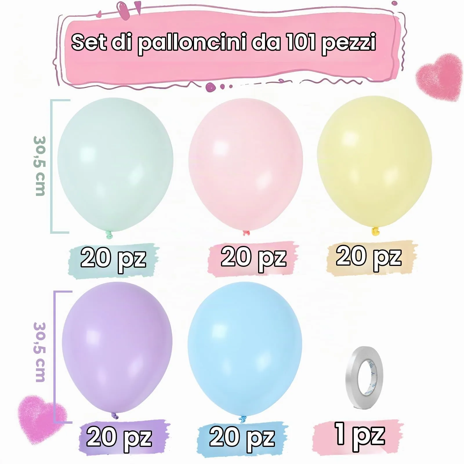 Balloon Garland 100 Pezzi Palloncini Colorati Pastello 12 Pollici - immagine 3