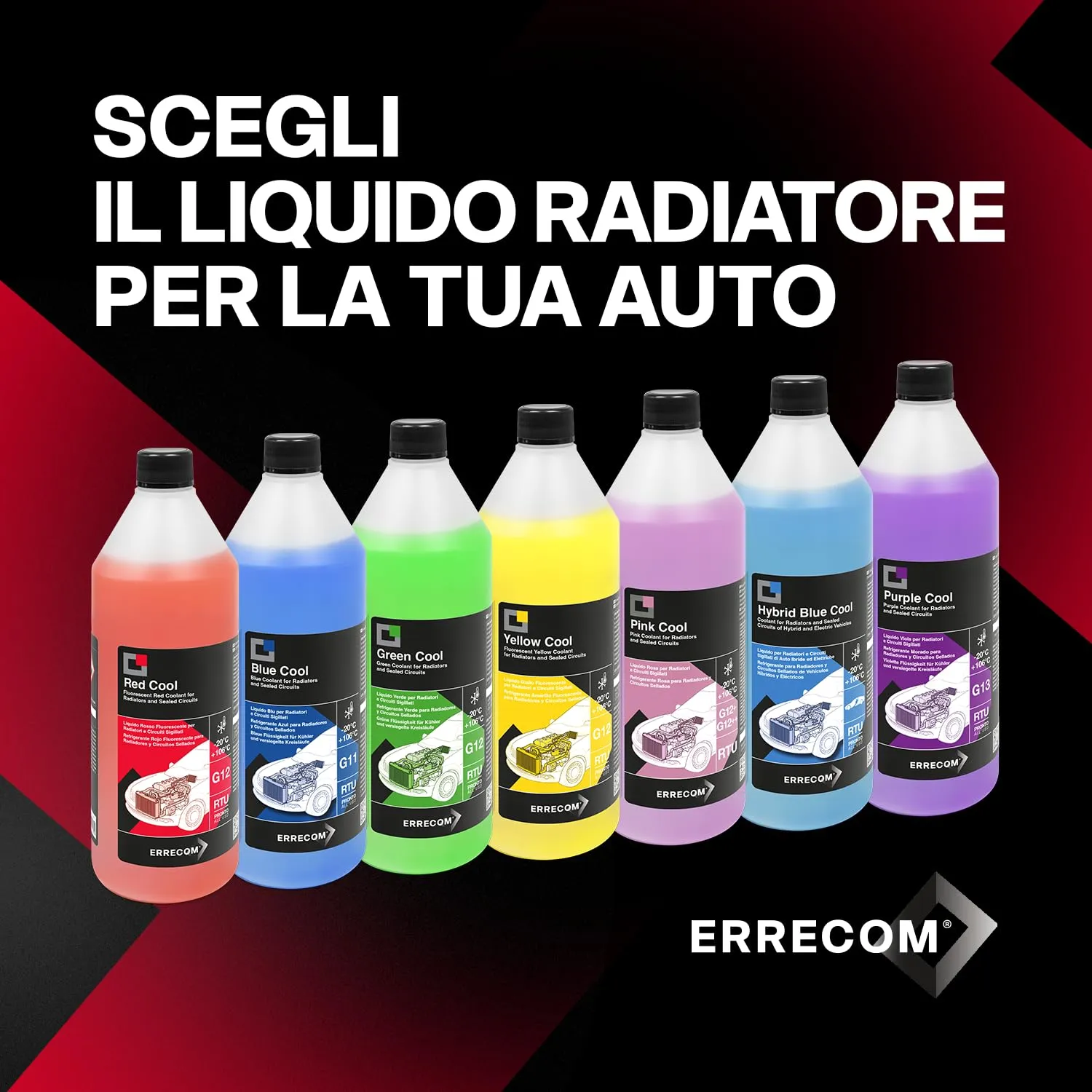 ERRECOM Red Cool Liquido Radiatore Rosso Fluorescente G12 OAT Pronto all'Uso, 1 Litro - immagine 7