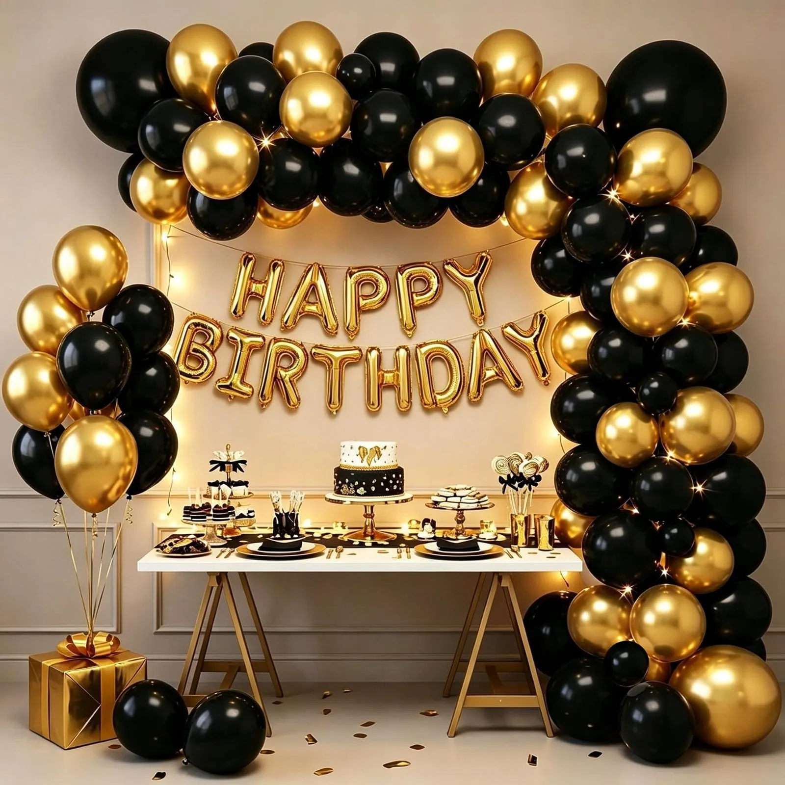 Balloon Garland Palloncini Compleanno Nero Oro, 100 Pezzi, 12 Pollici - immagine 2