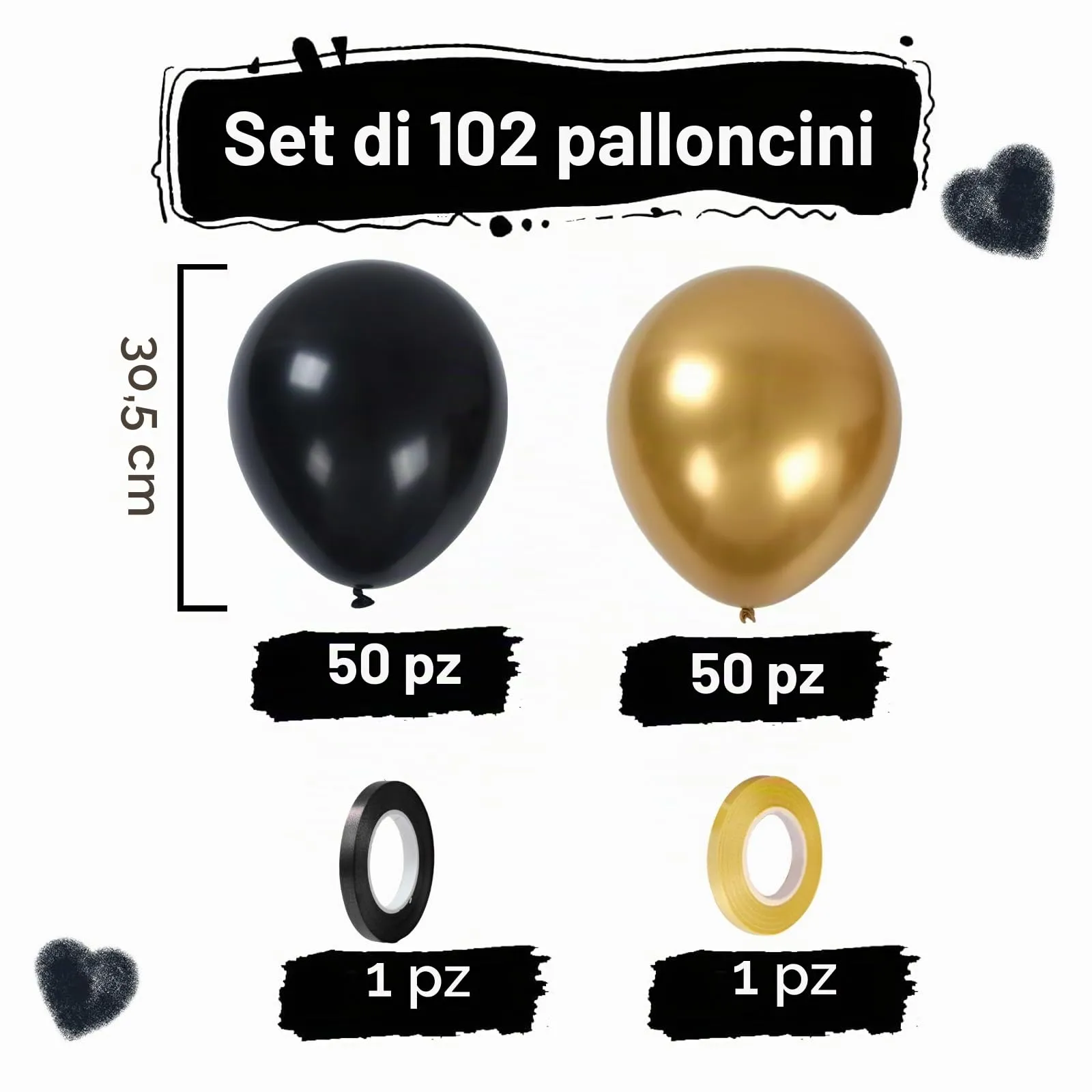 Balloon Garland Palloncini Compleanno Nero Oro, 100 Pezzi, 12 Pollici - immagine 3