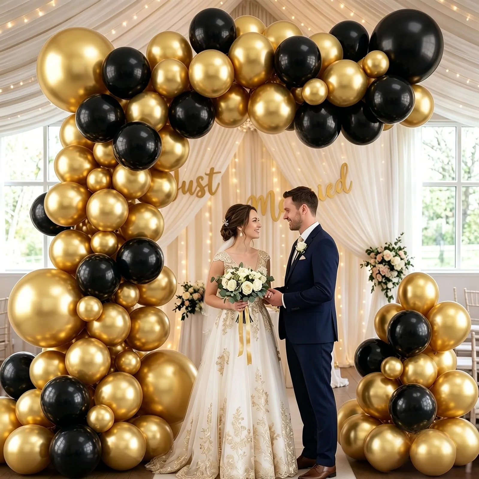 Balloon Garland Palloncini Compleanno Nero Oro, 100 Pezzi, 12 Pollici - immagine 6