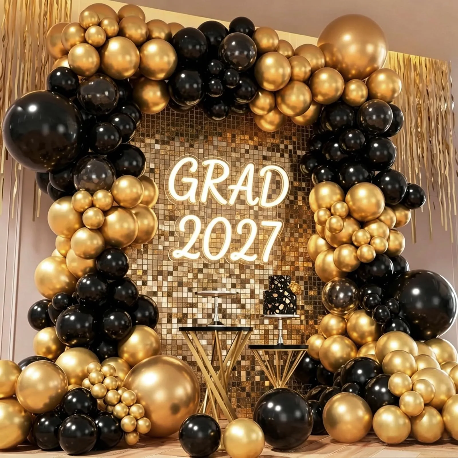 Balloon Garland Palloncini Compleanno Nero Oro, 100 Pezzi, 12 Pollici - immagine 8