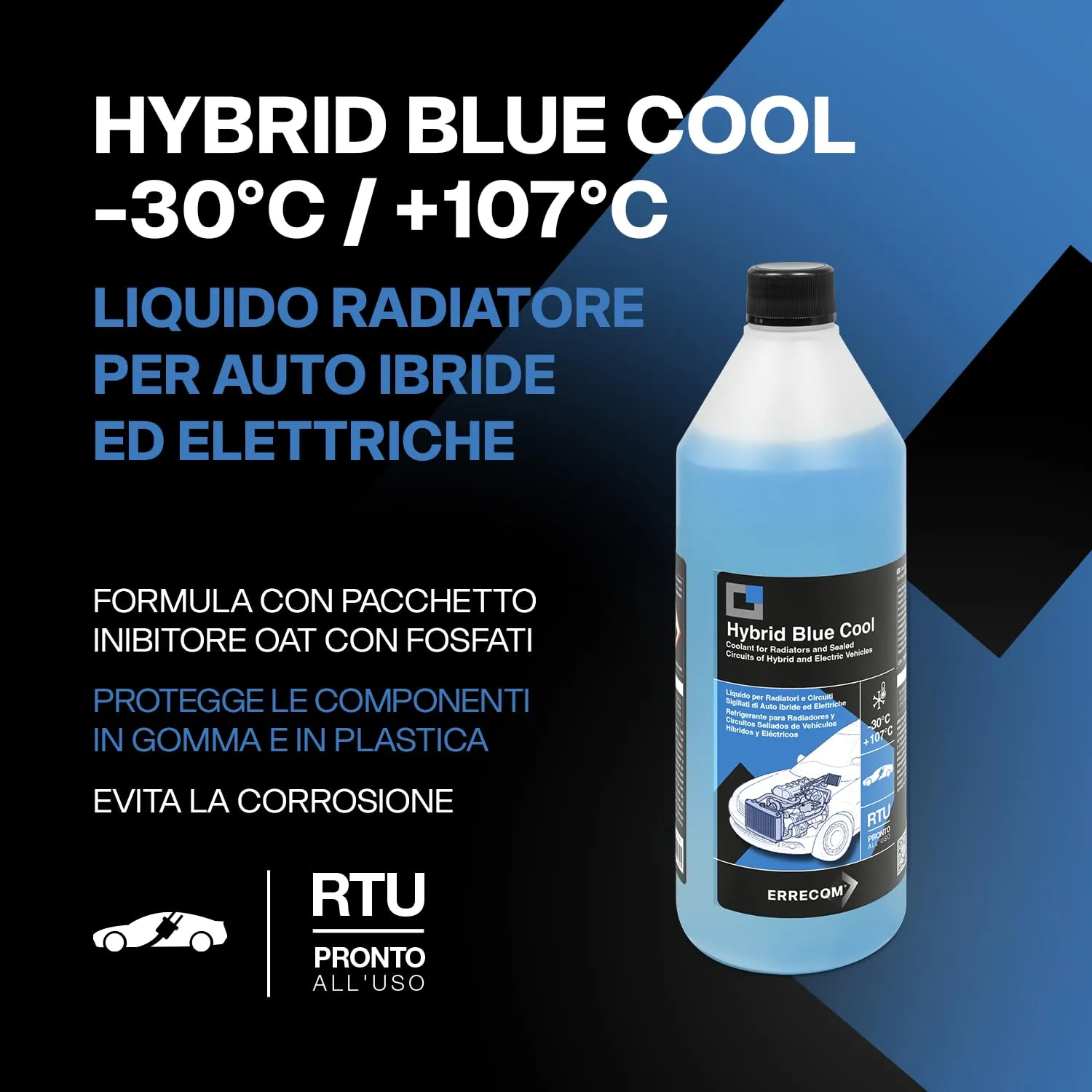 ERRECOM Hybrid Blue Cool Liquido Radiatore per Auto Ibride ed Elettriche, -30°C/+107°C, OAT con Fosfati, Pronto all’Uso, 1 Litro - immagine 2
