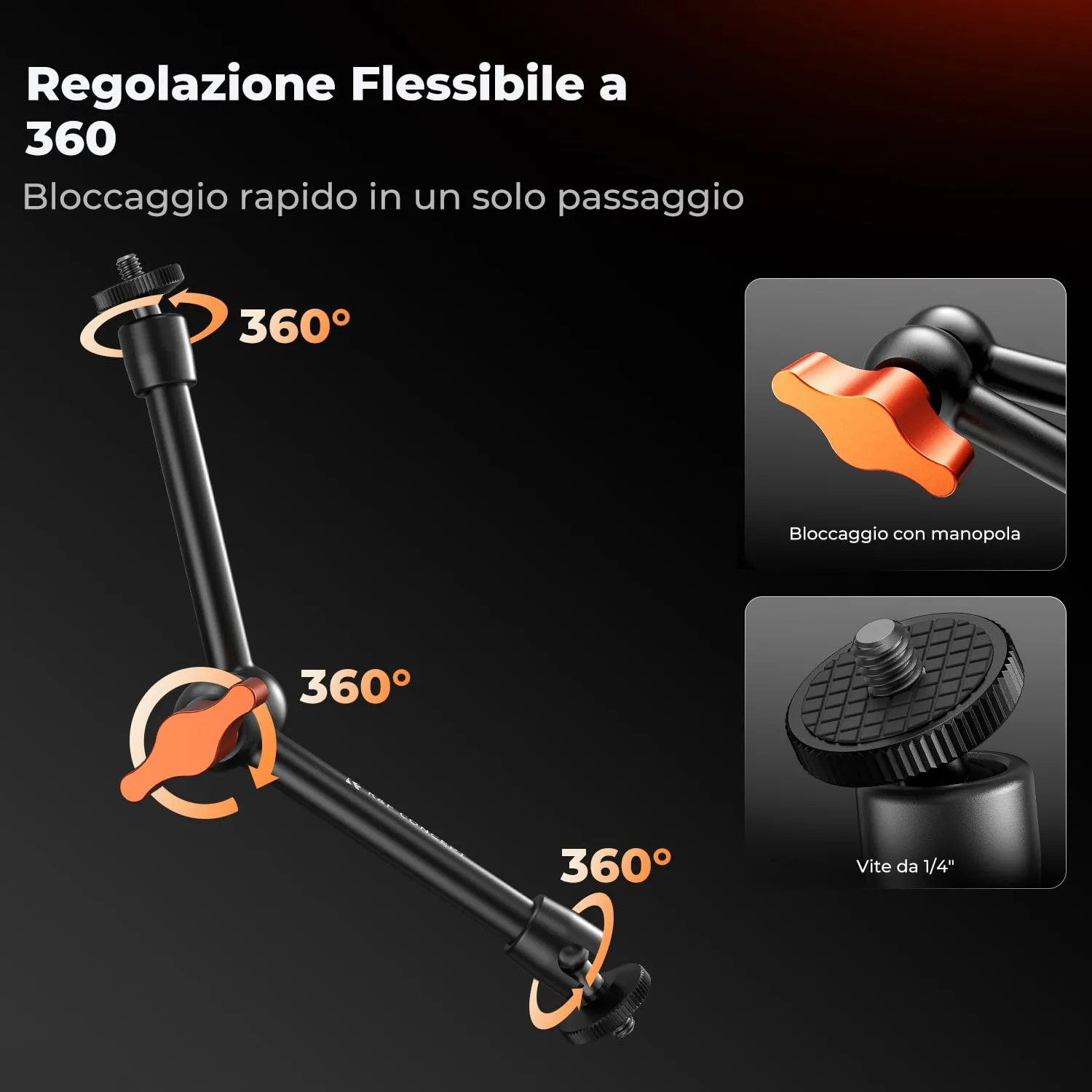 K&F Concept Braccio Magico 9,8" con Supporto Telefono e Morsetto MS32 - immagine 3