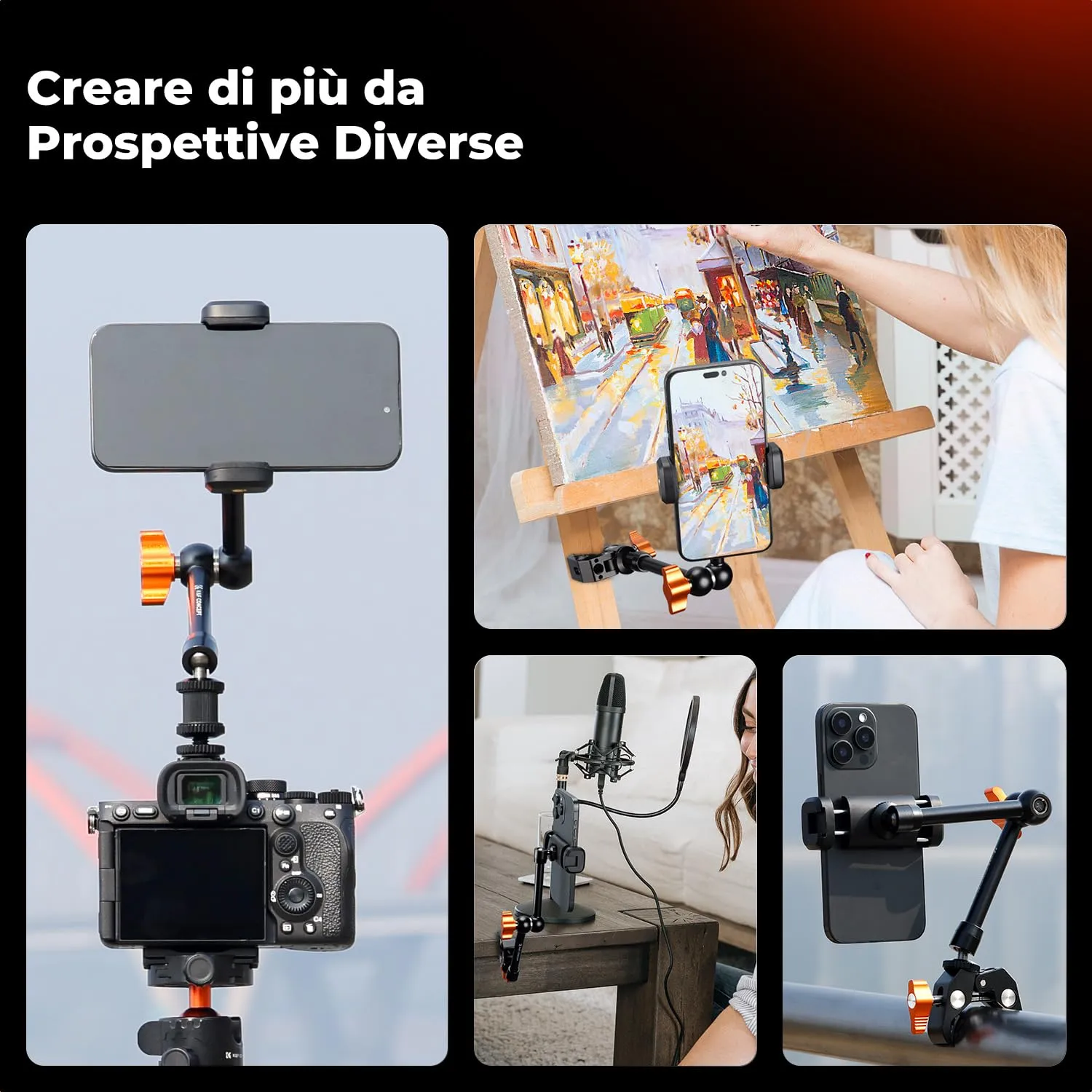 K&F Concept Braccio Magico 9,8" con Supporto Telefono e Morsetto MS32 - immagine 6