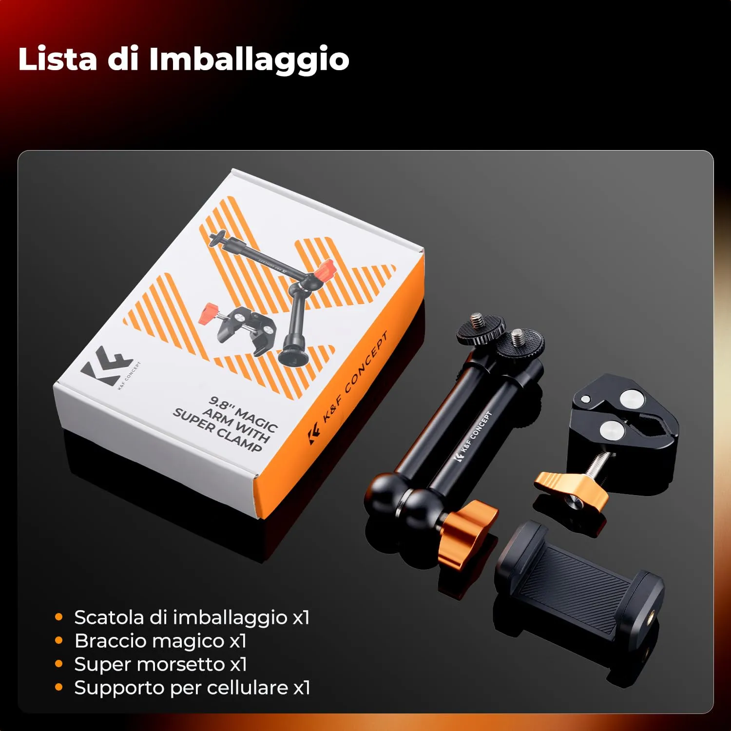 K&F Concept Braccio Magico 9,8" con Supporto Telefono e Morsetto MS32 - immagine 7
