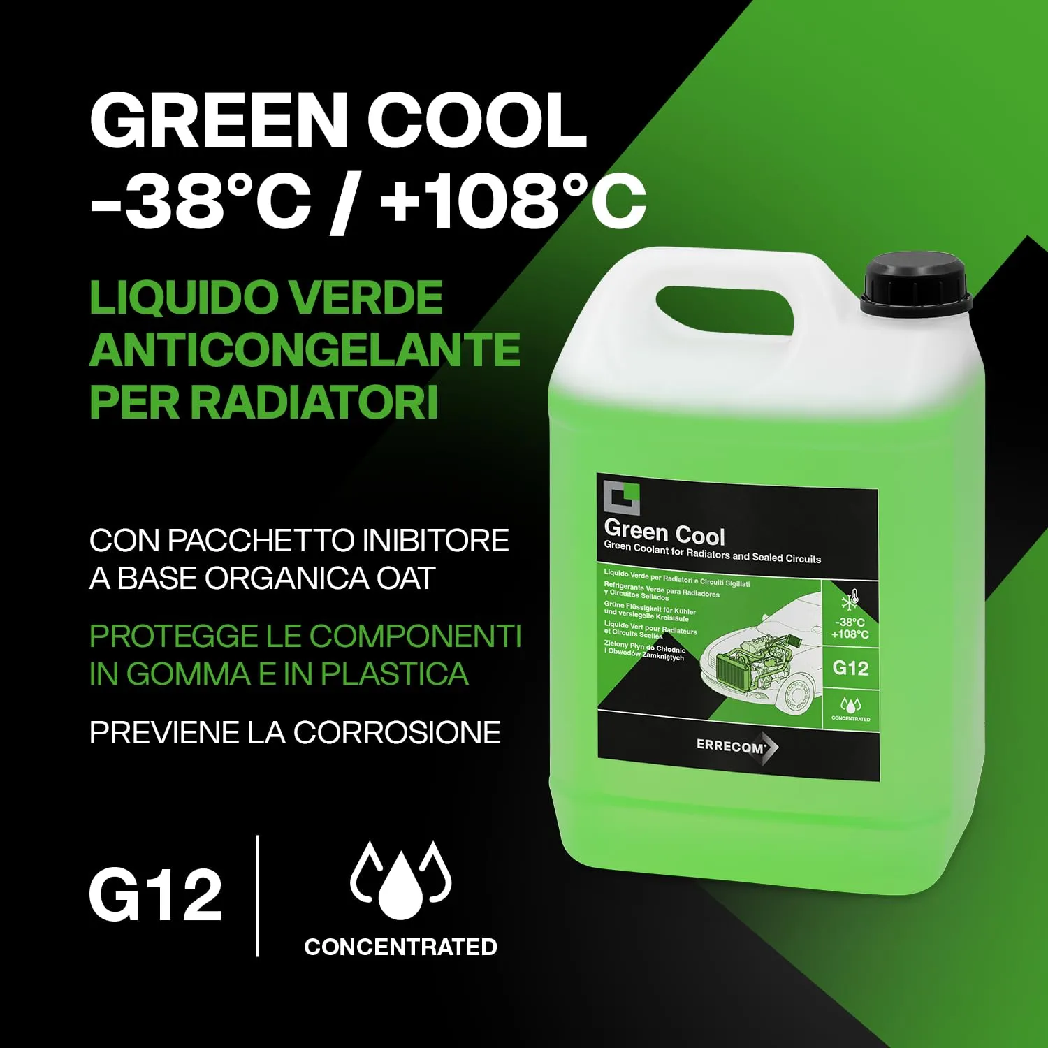 ERRECOM Green Cool Liquido Radiatore Verde Concentrato G12 OAT, 5 Litri - immagine 2